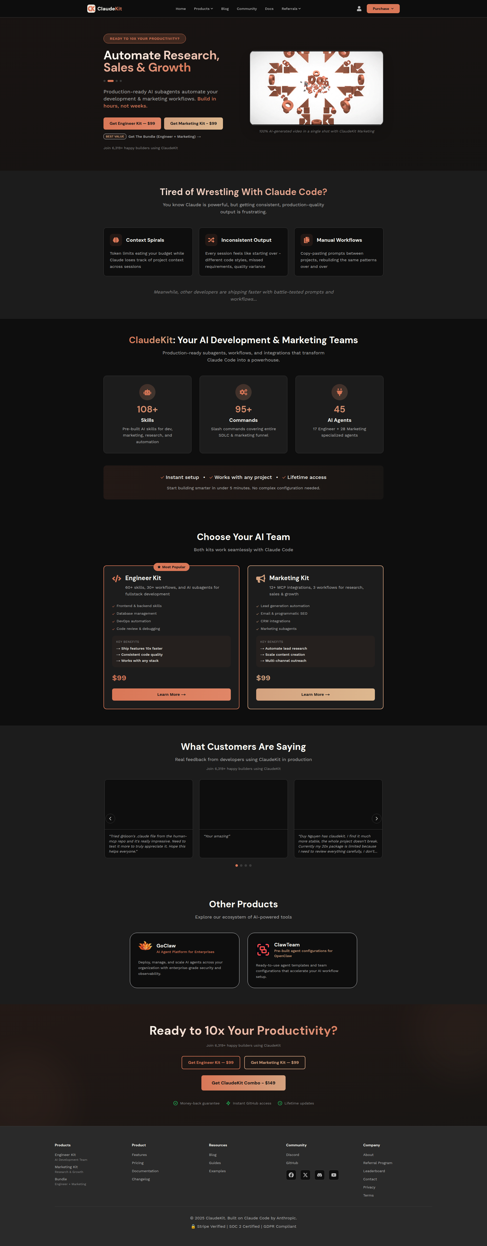 Landing page screenshot for claudekit.cc, 1920 by 4912 pixels