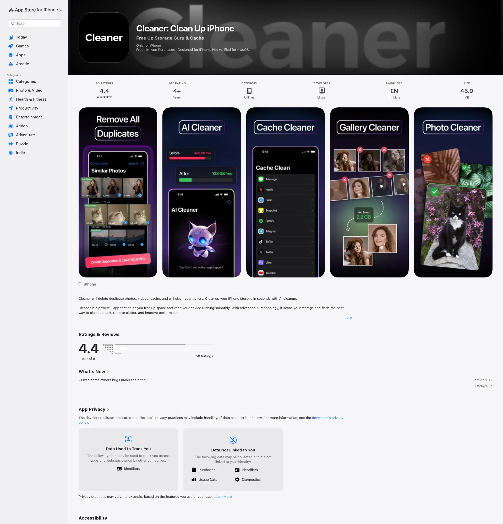Cleaner landing page