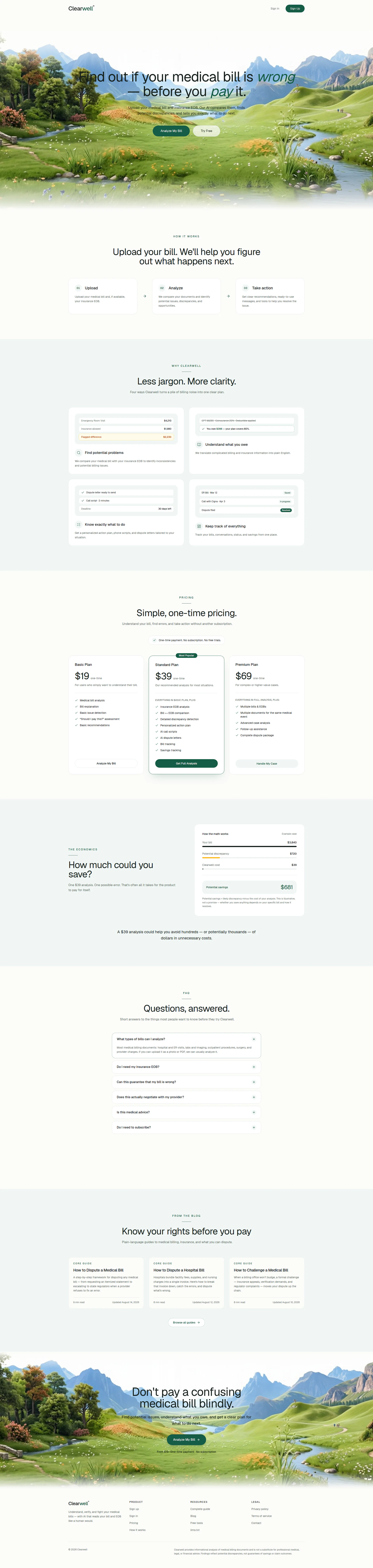 Clearwell landing page