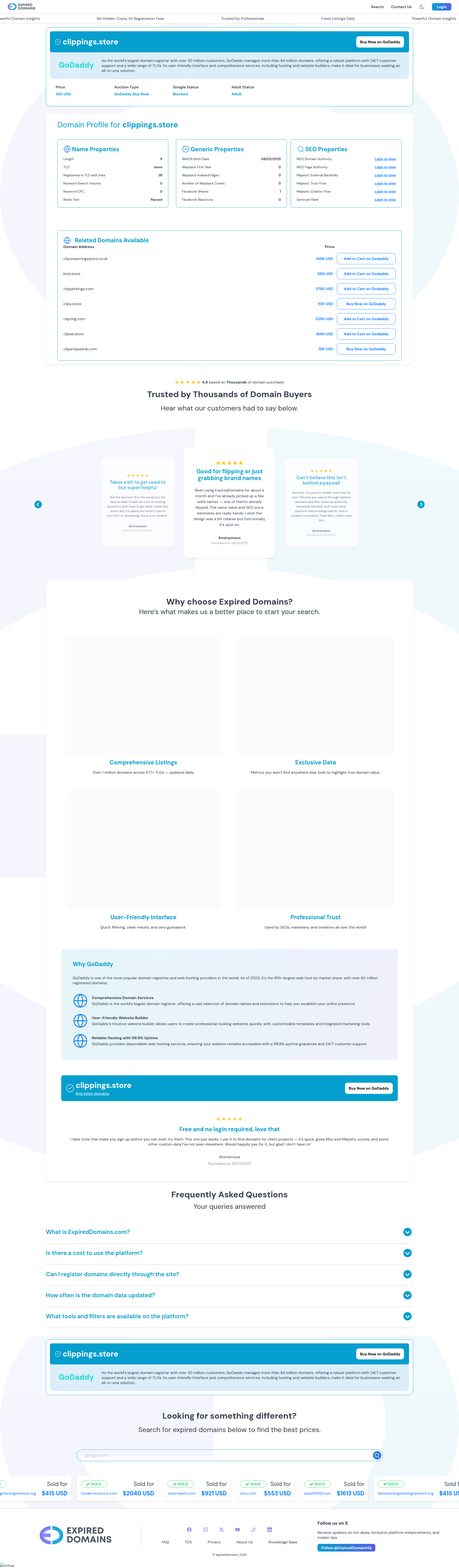 Landing page screenshot for clippings.store, 1920 by 6562 pixels