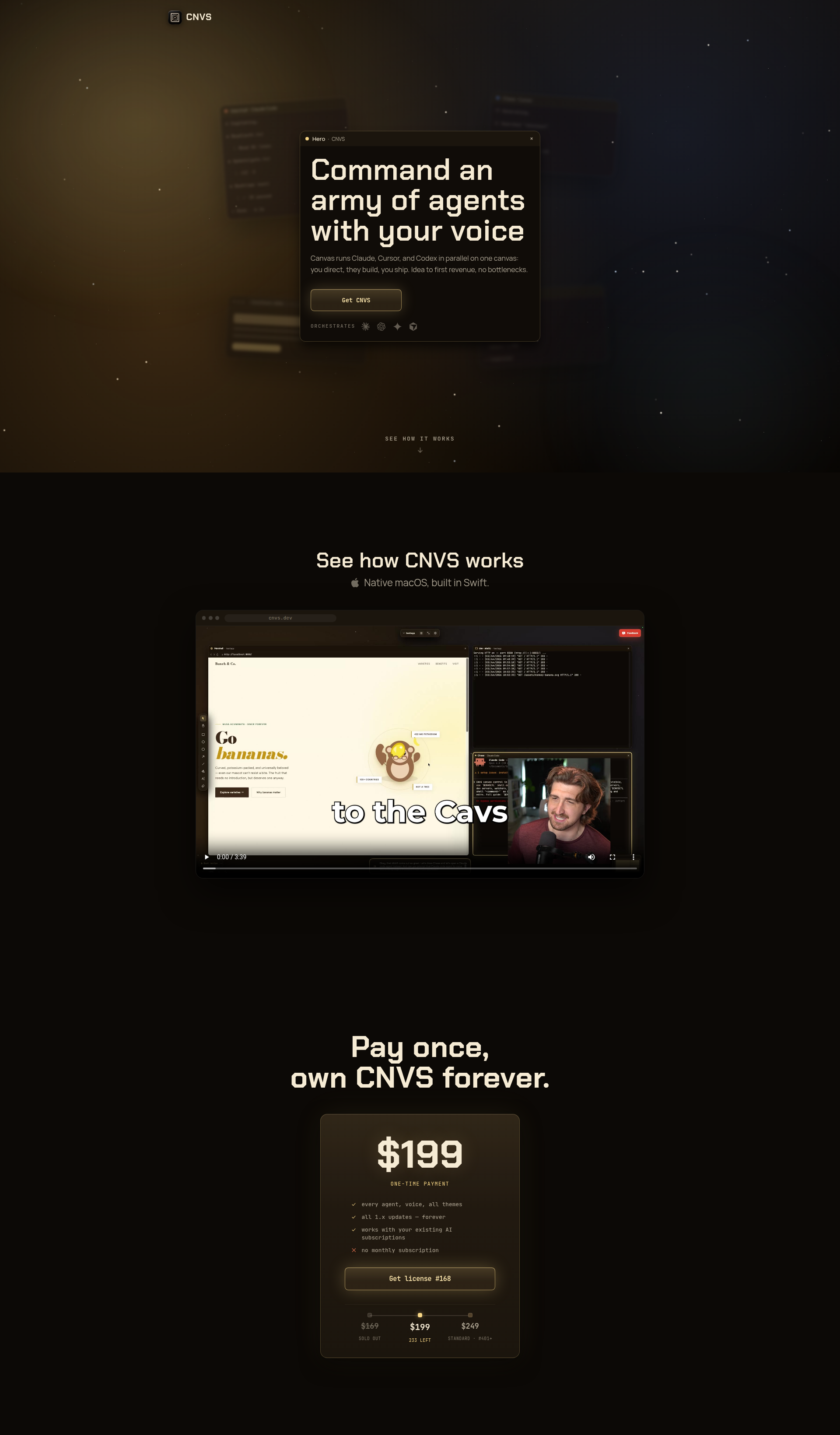 Landing page screenshot for cnvs.dev, 1920 by 3280 pixels