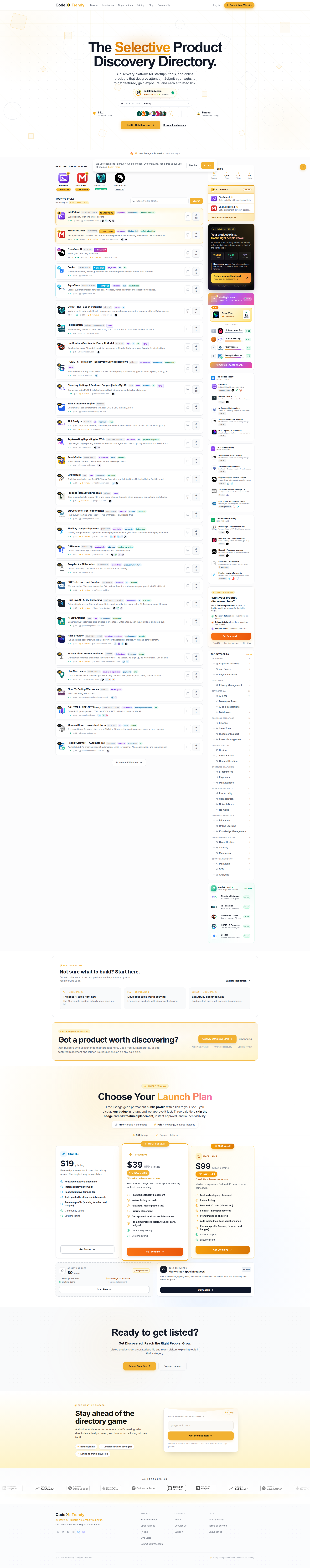 Landing page screenshot for codetrendy.com, 1920 by 9716 pixels