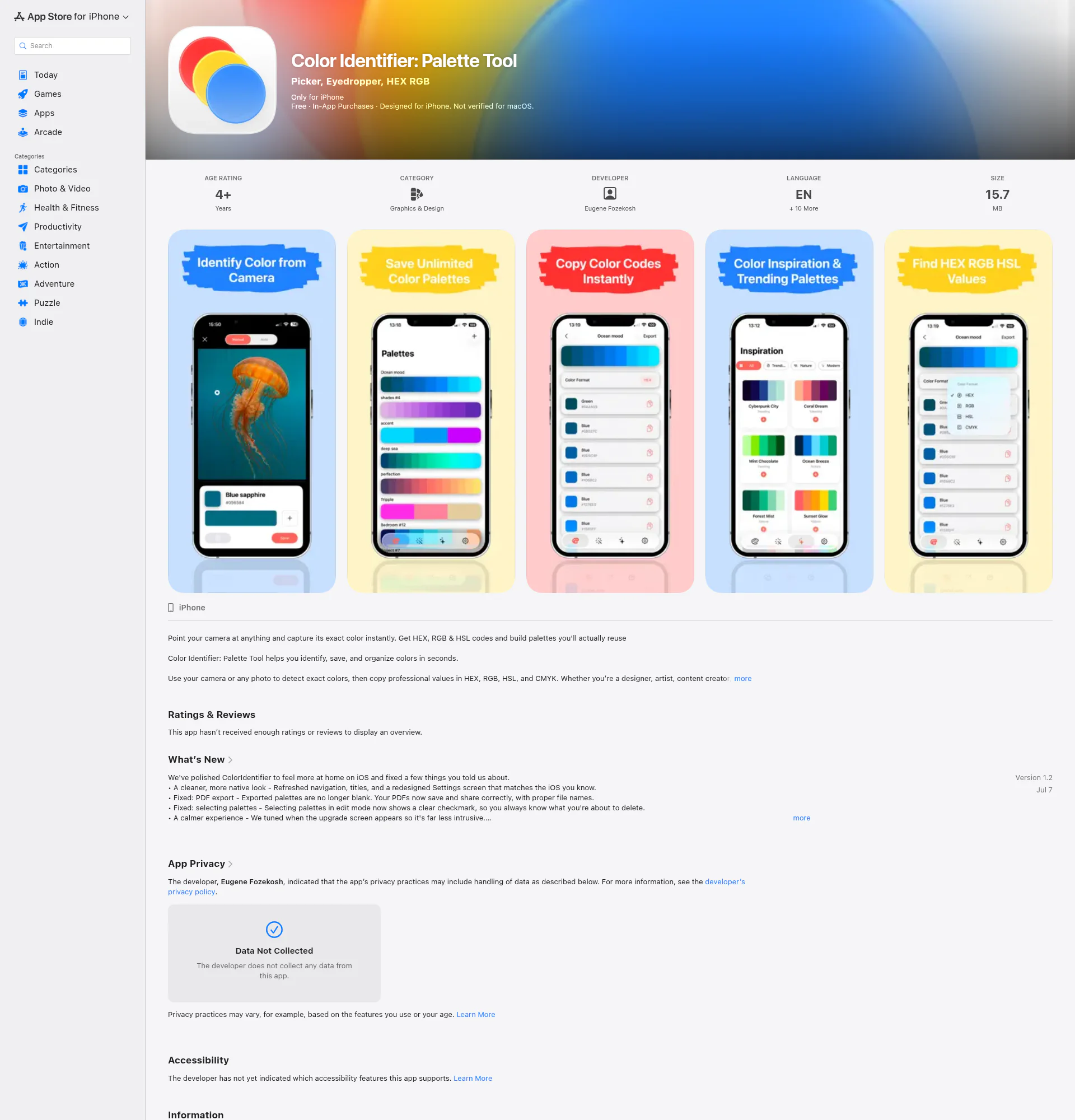 Color Identifier landing page