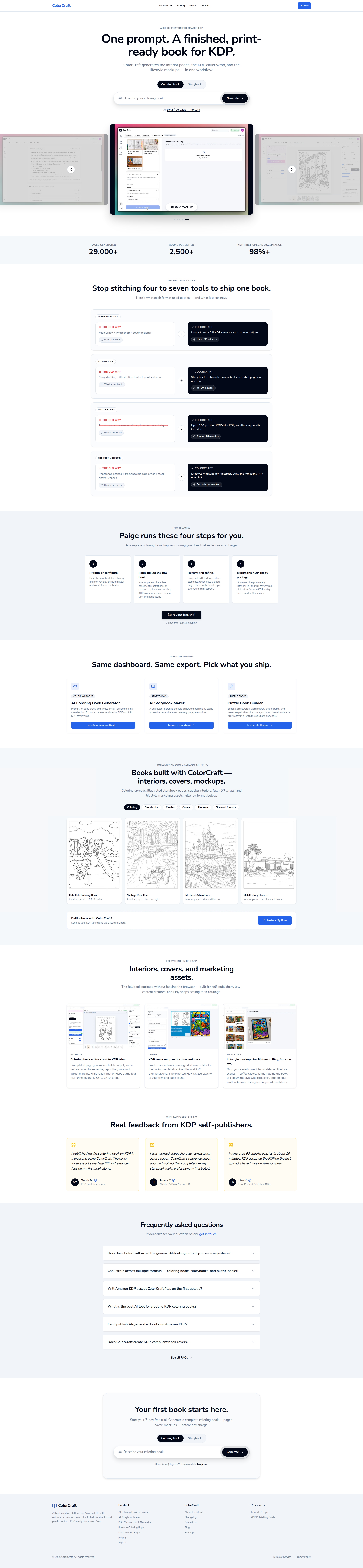 Landing page screenshot for colorcraft.ai, 1920 by 8295 pixels