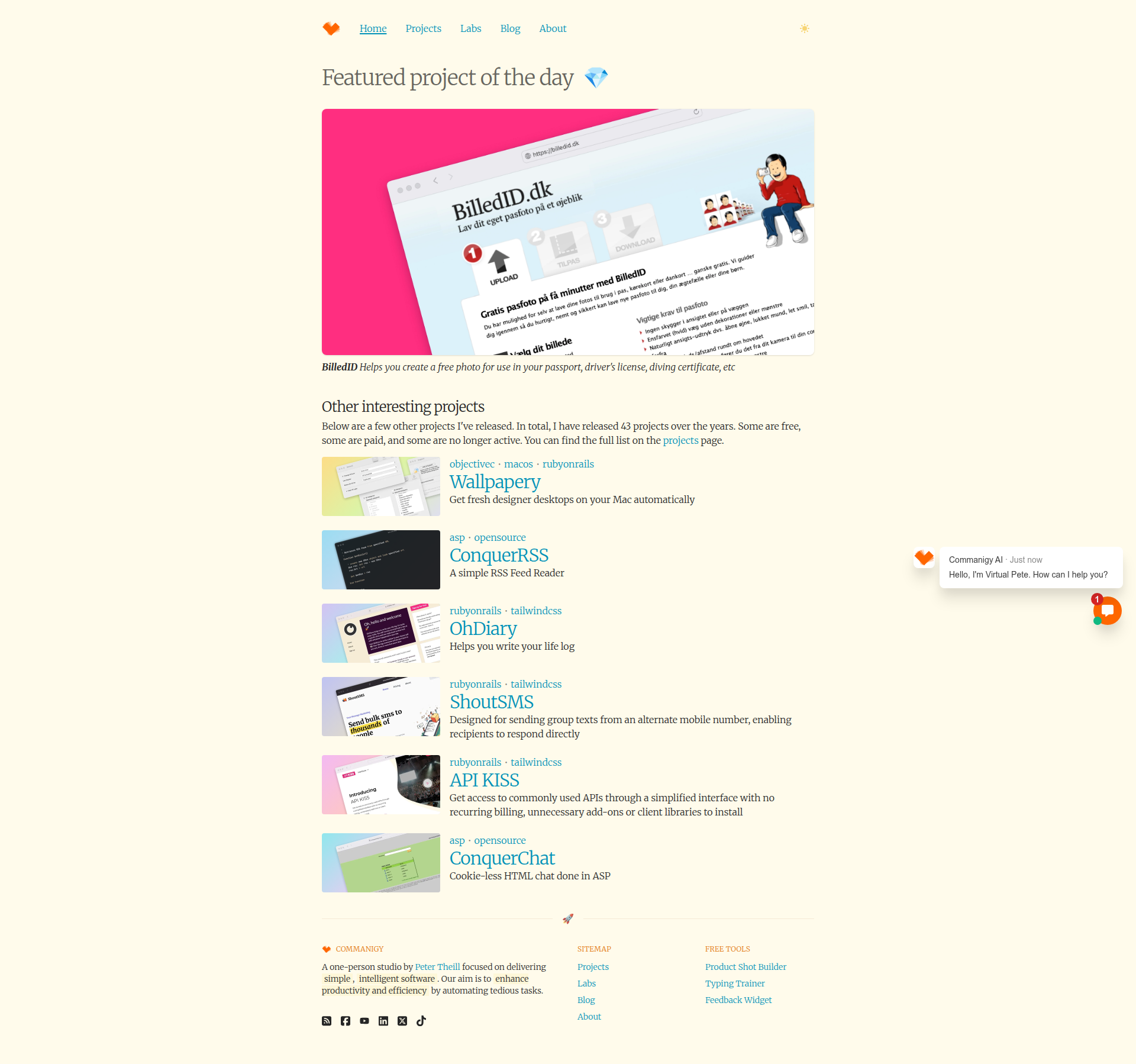 Landing page screenshot for commanigy.com, 1920 by 1798 pixels