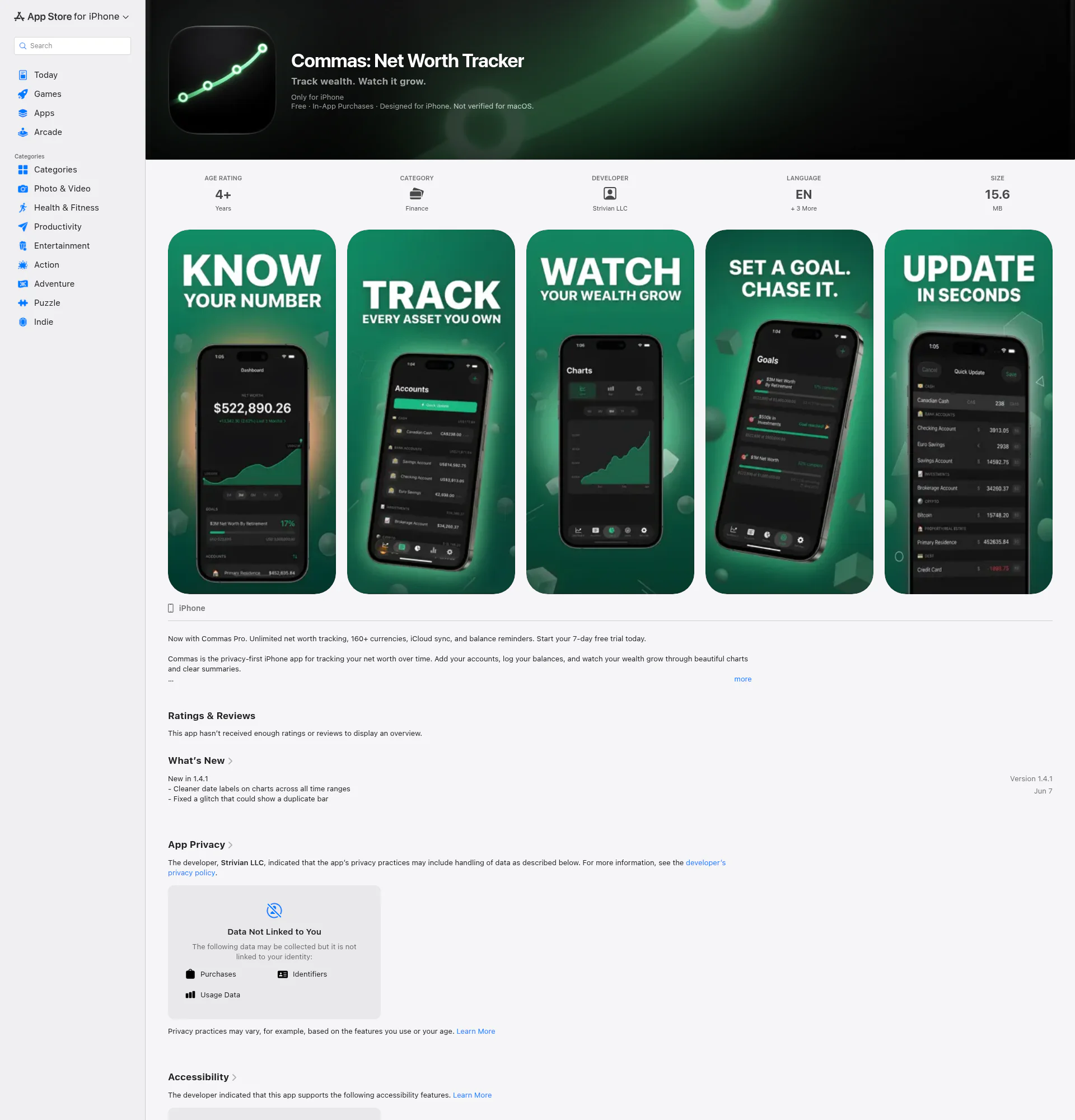 Commas: Net Worth Tracker landing page