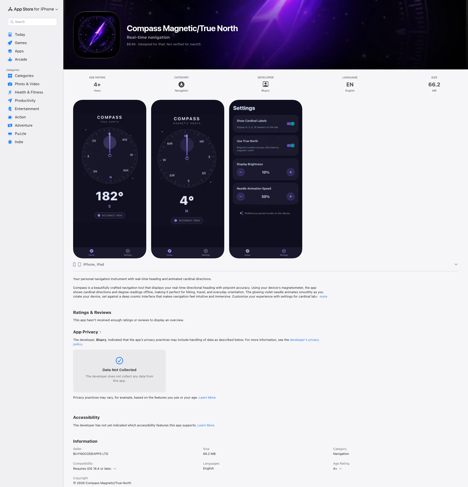 Compass Magnetic/True North landing page