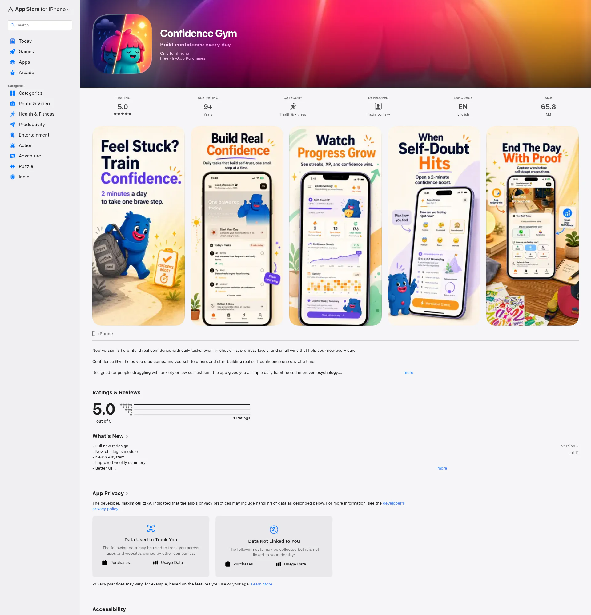 Confidence Gym landing page