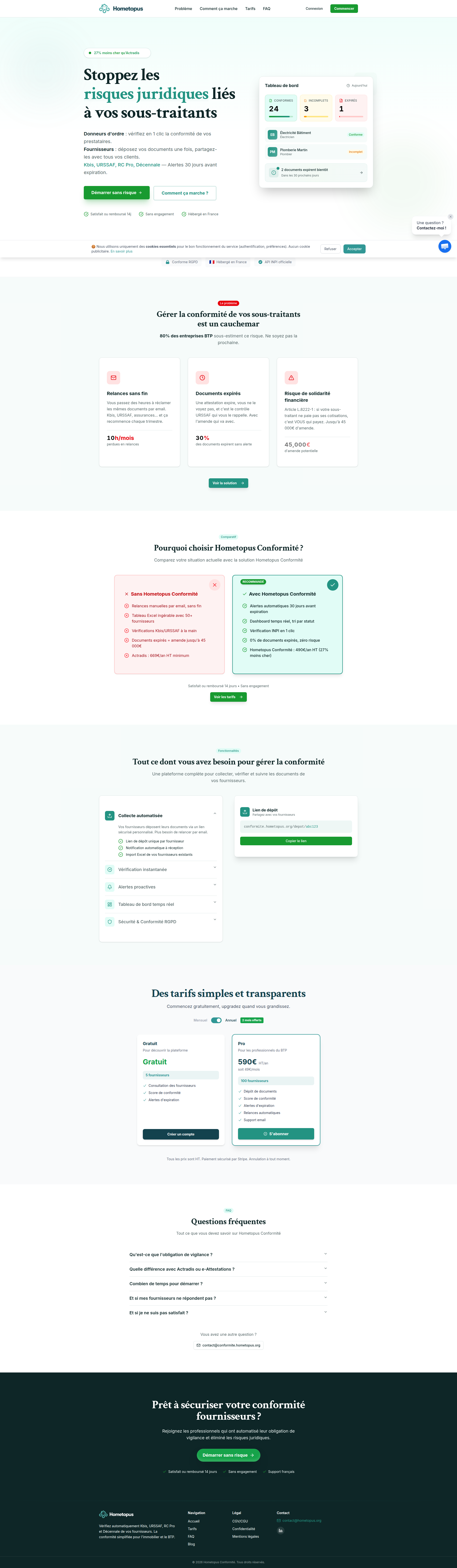 Landing page screenshot for conformite.hometopus.org, 1920 by 6576 pixels