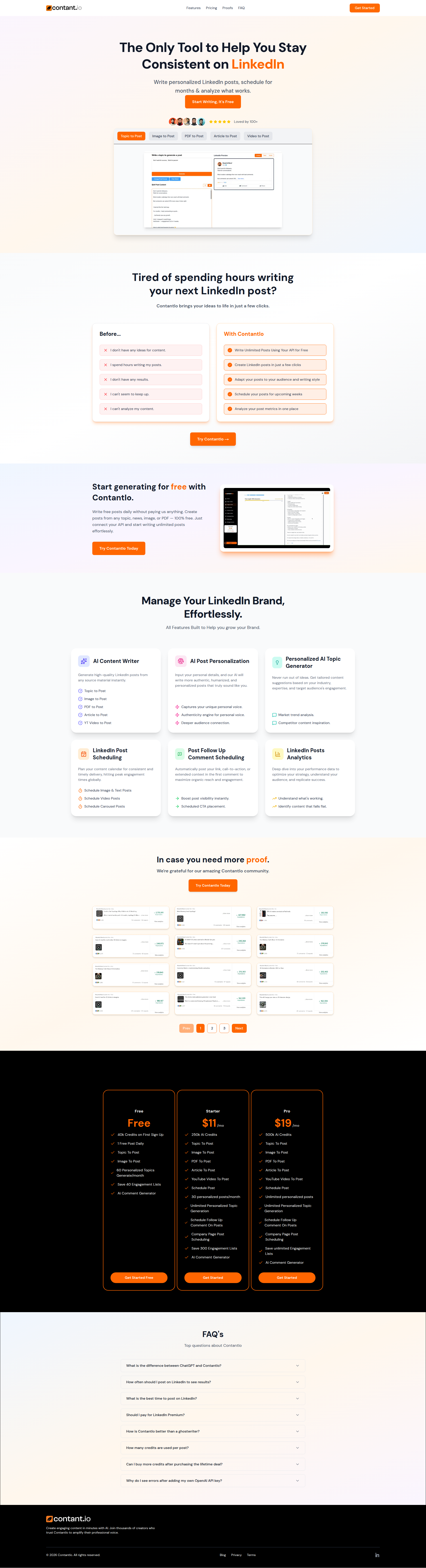 Landing page screenshot for contant.io, 1920 by 7060 pixels