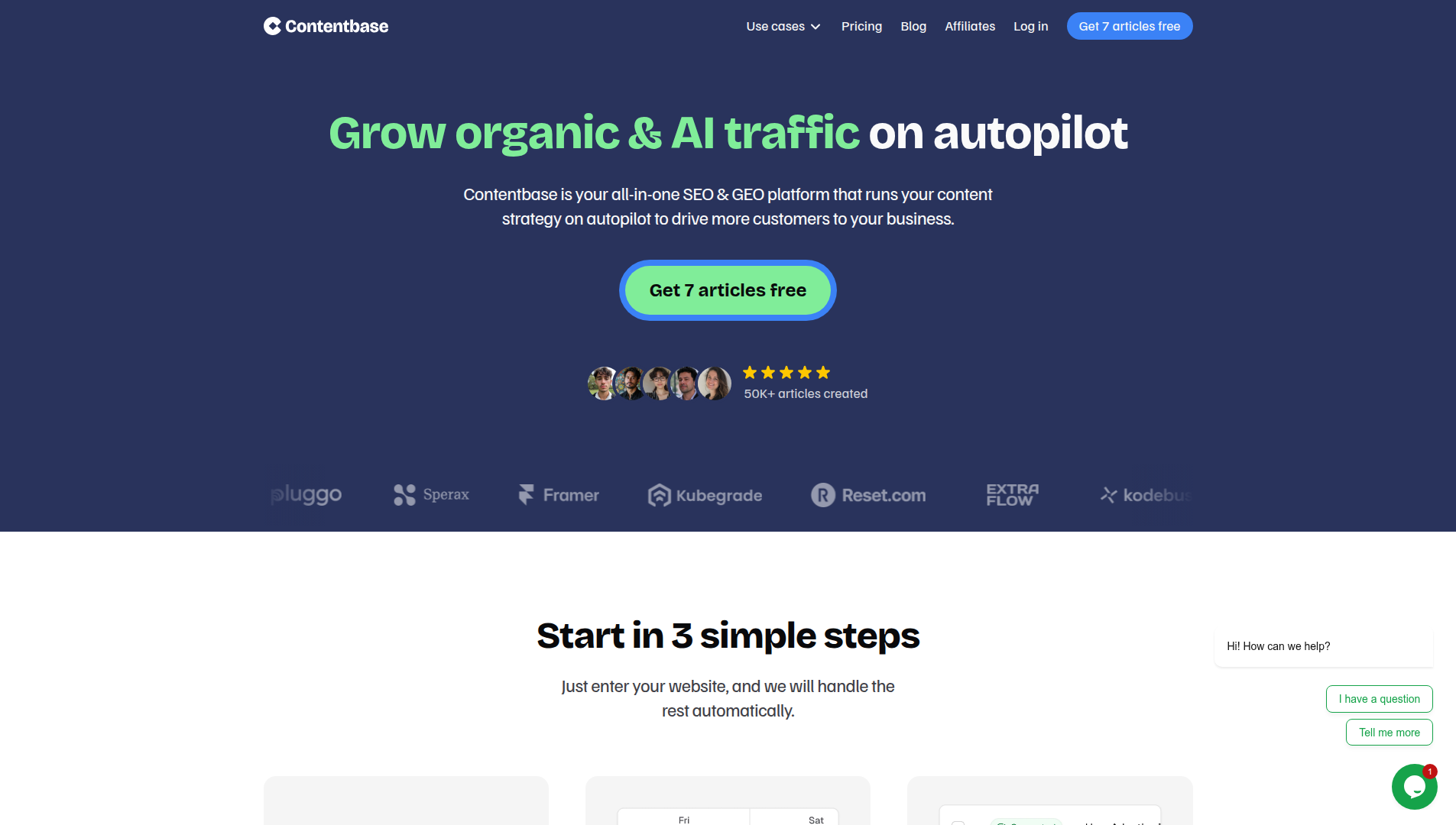 Landing page screenshot for contentbase.ai, 1905 by 1080 pixels