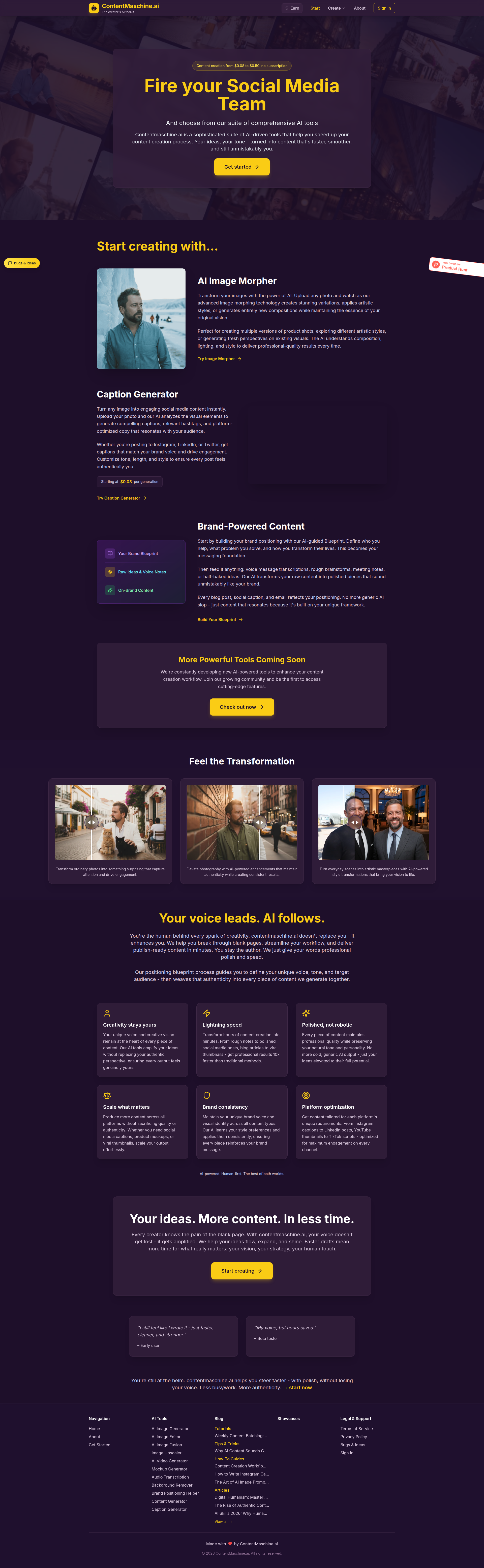 Landing page screenshot for contentmaschine.ai, 1920 by 6221 pixels