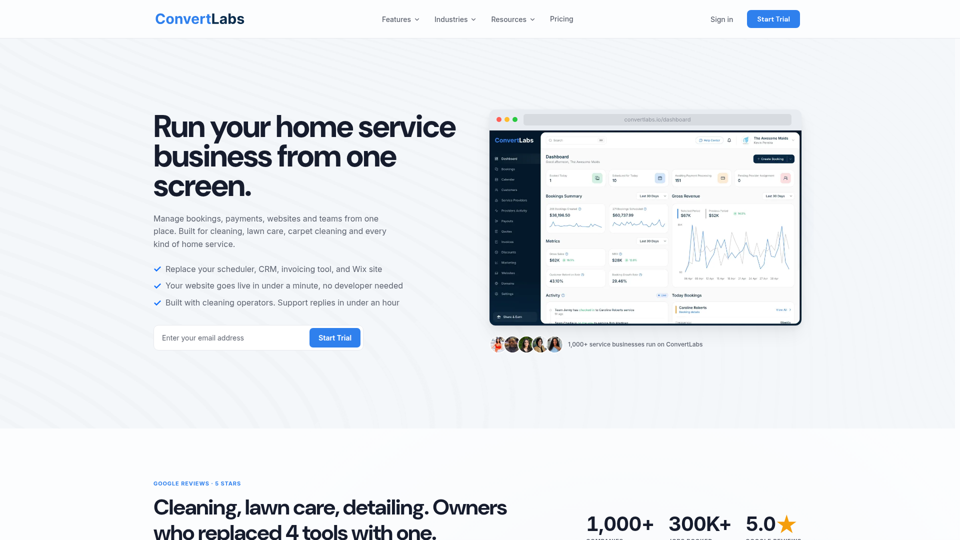 Landing page screenshot for convertlabs.io, 1920 by 1080 pixels