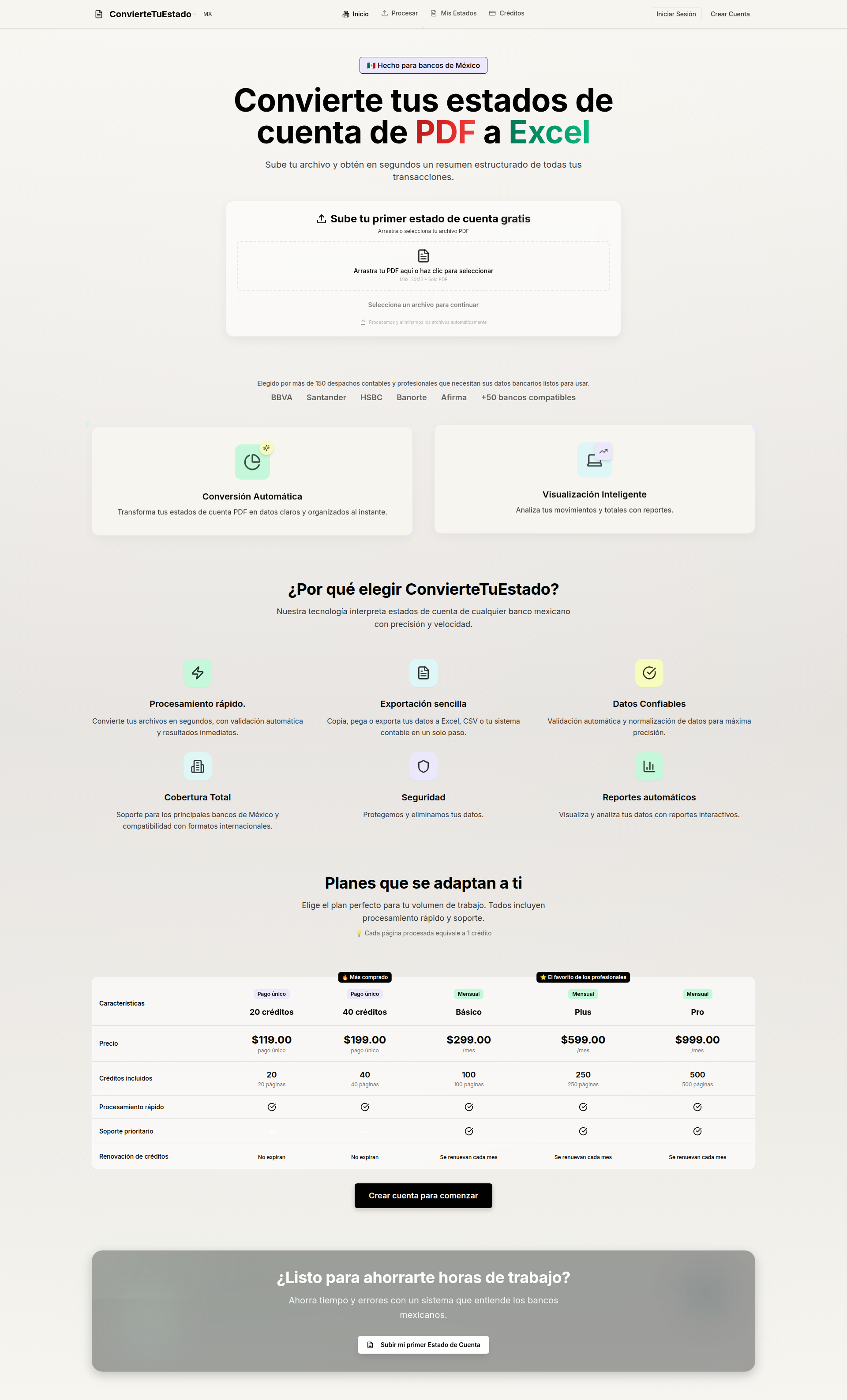 Landing page screenshot for conviertetuestado.com, 1920 by 3173 pixels