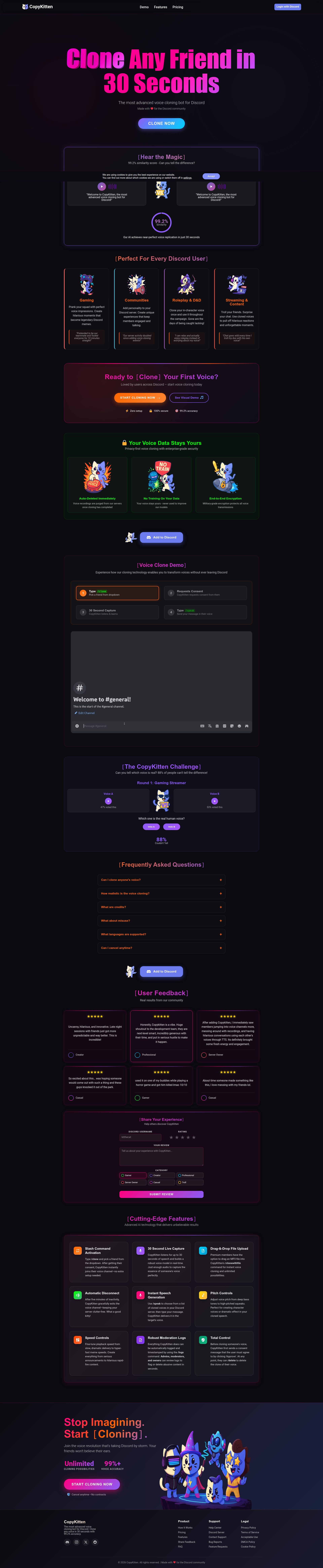Landing page screenshot for copykitten.gg, 1920 by 9330 pixels