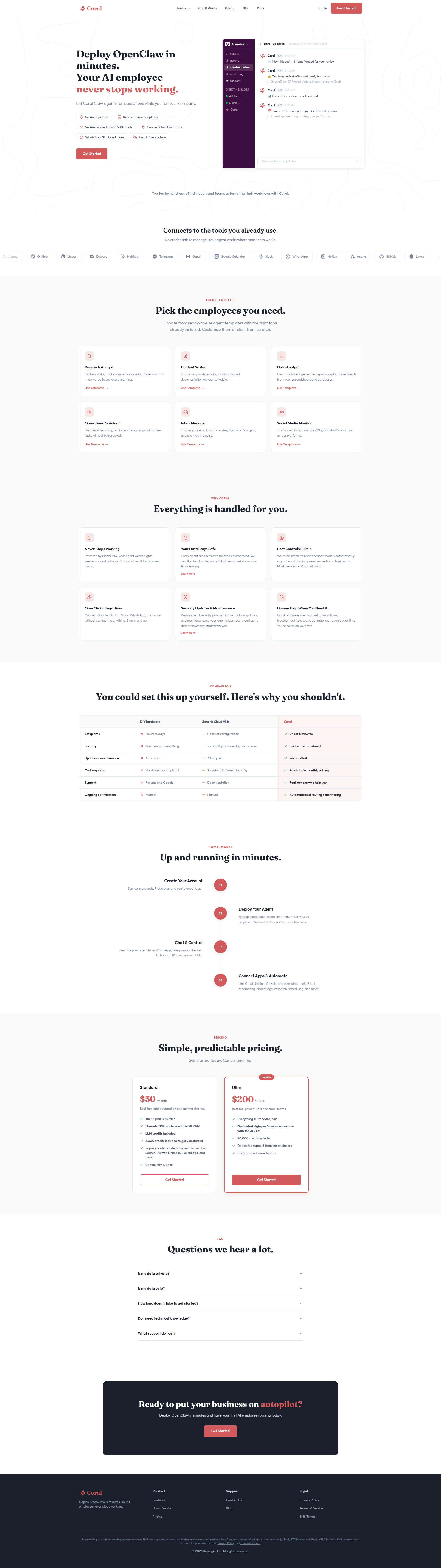 Landing page screenshot for coral.inc, 1920 by 6823 pixels