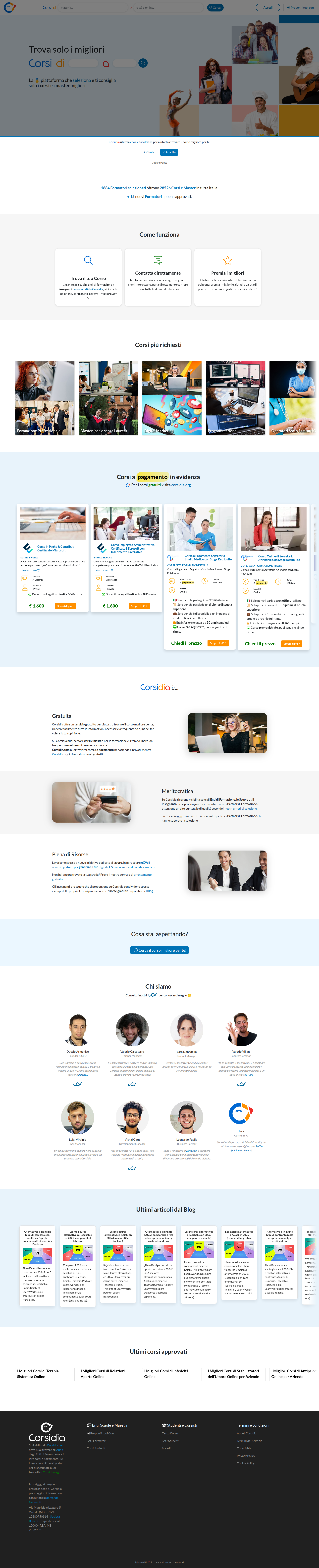 Landing page screenshot for corsidia.com, 1920 by 9426 pixels