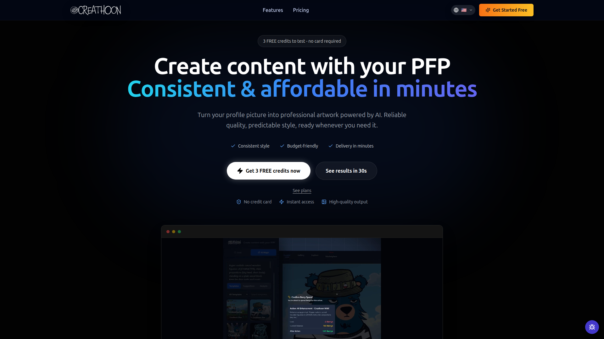 Landing page screenshot for creathoon.com, 1920 by 1080 pixels