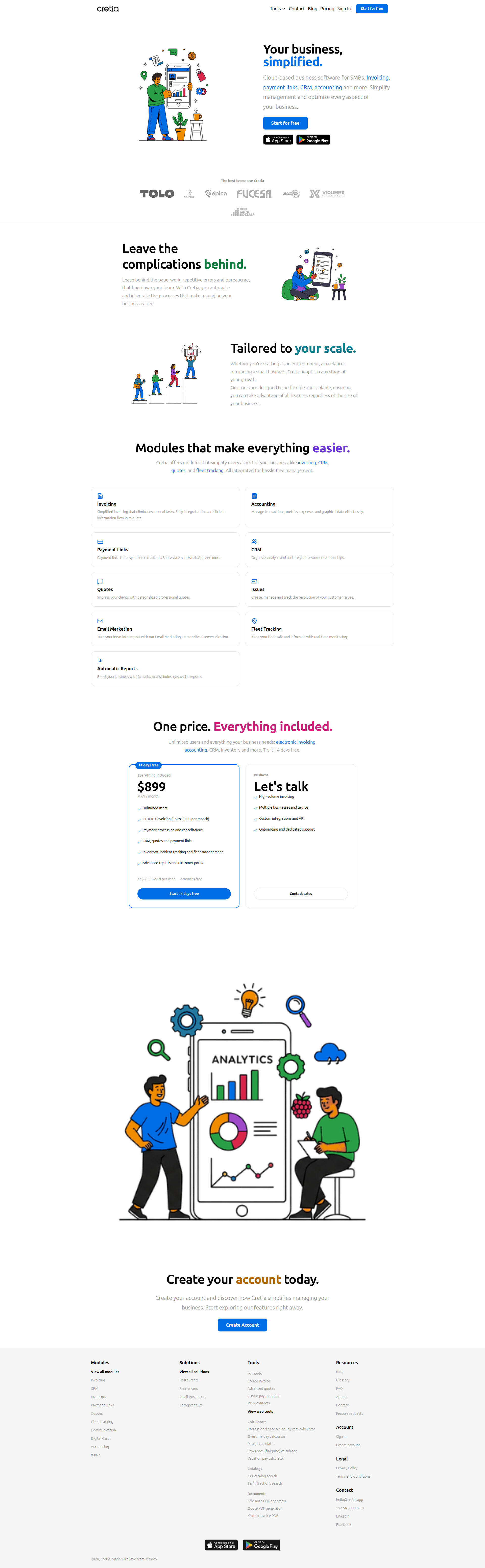 Landing page screenshot for info.cretia.app, 1920 by 6211 pixels