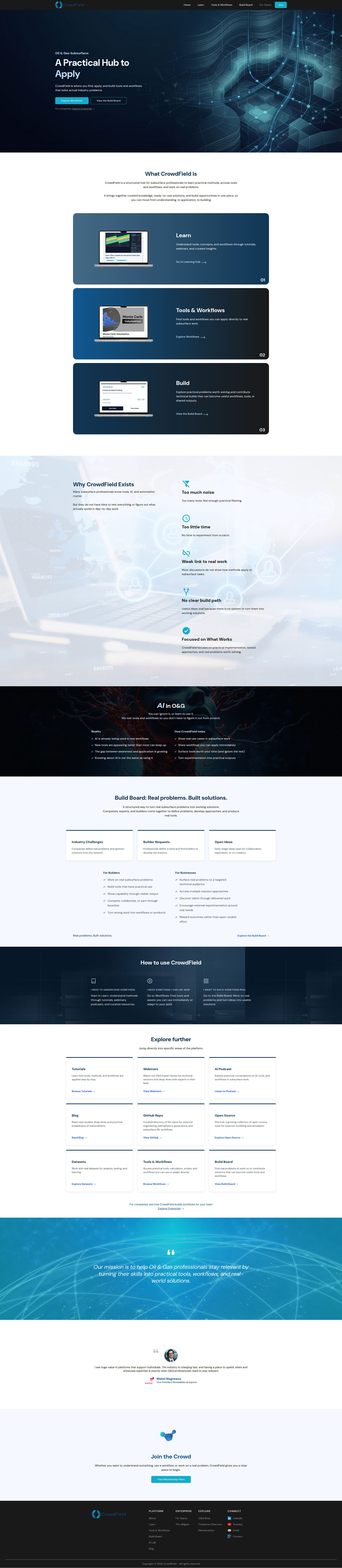 Landing page screenshot for crowdfield.net, 1920 by 8790 pixels
