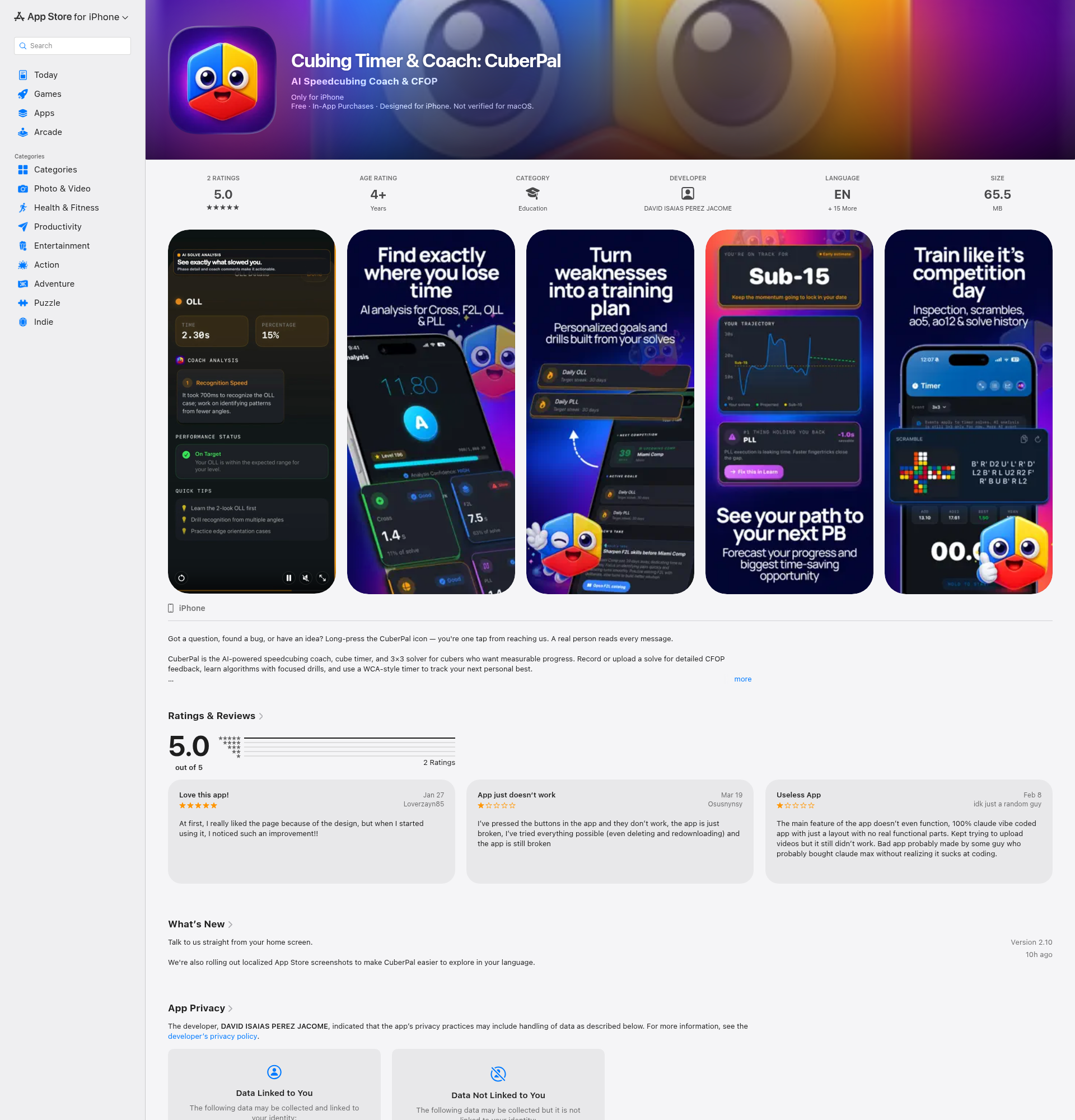Landing page screenshot for apps.apple.com, 1920 by 2000 pixels