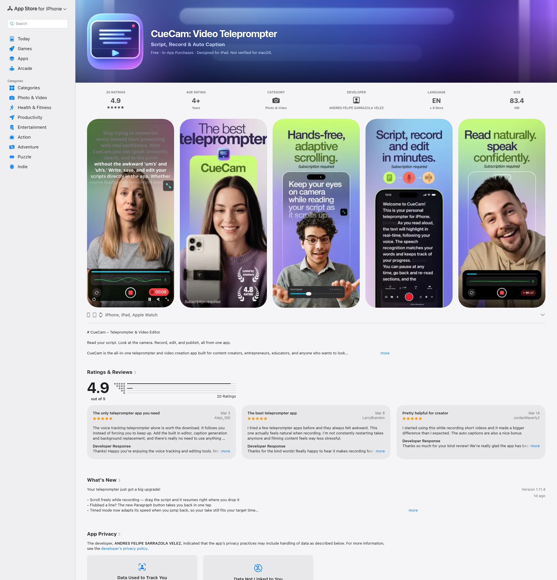 Landing page screenshot for apps.apple.com, 1920 by 2000 pixels