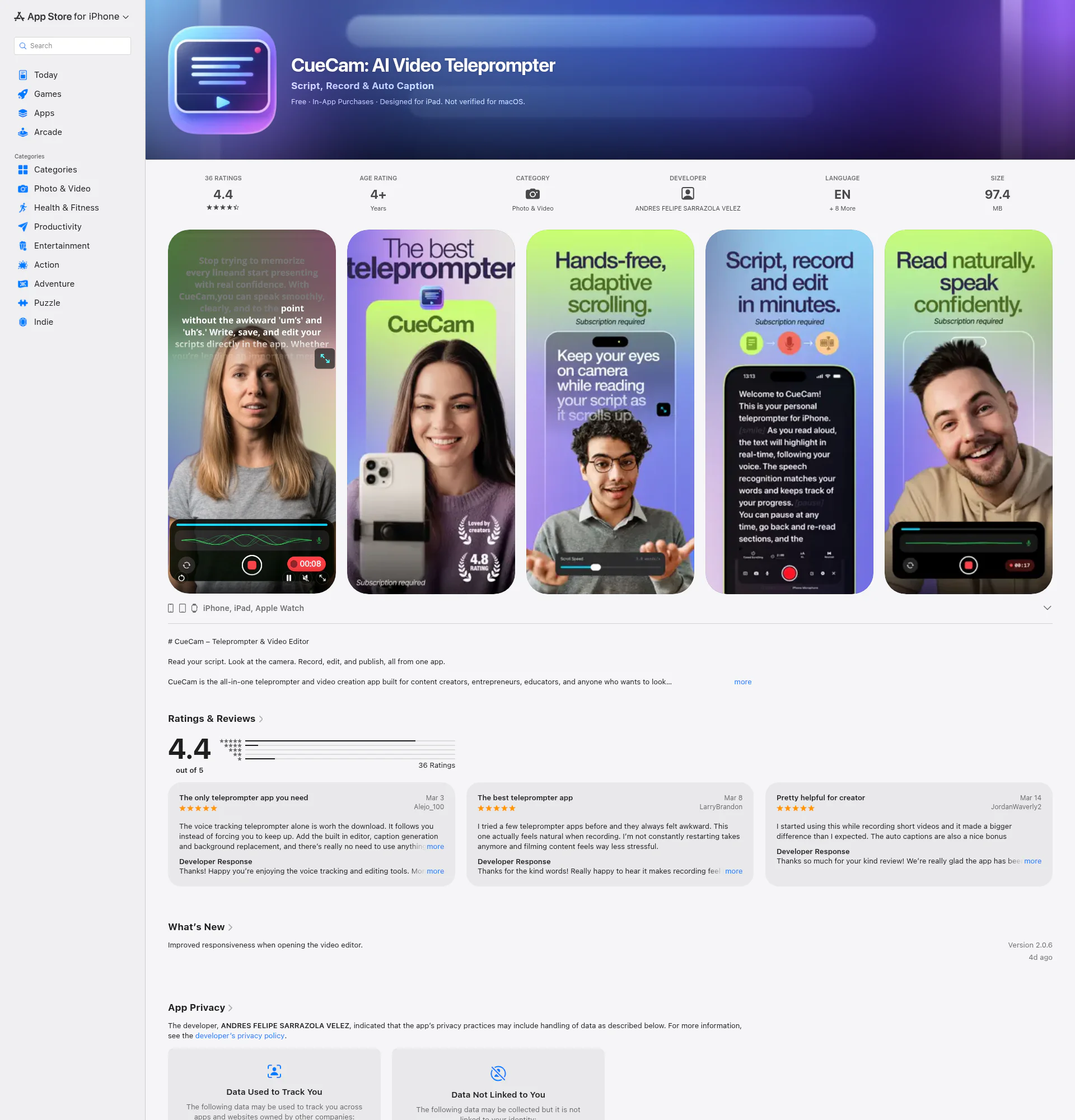 CueCam landing page
