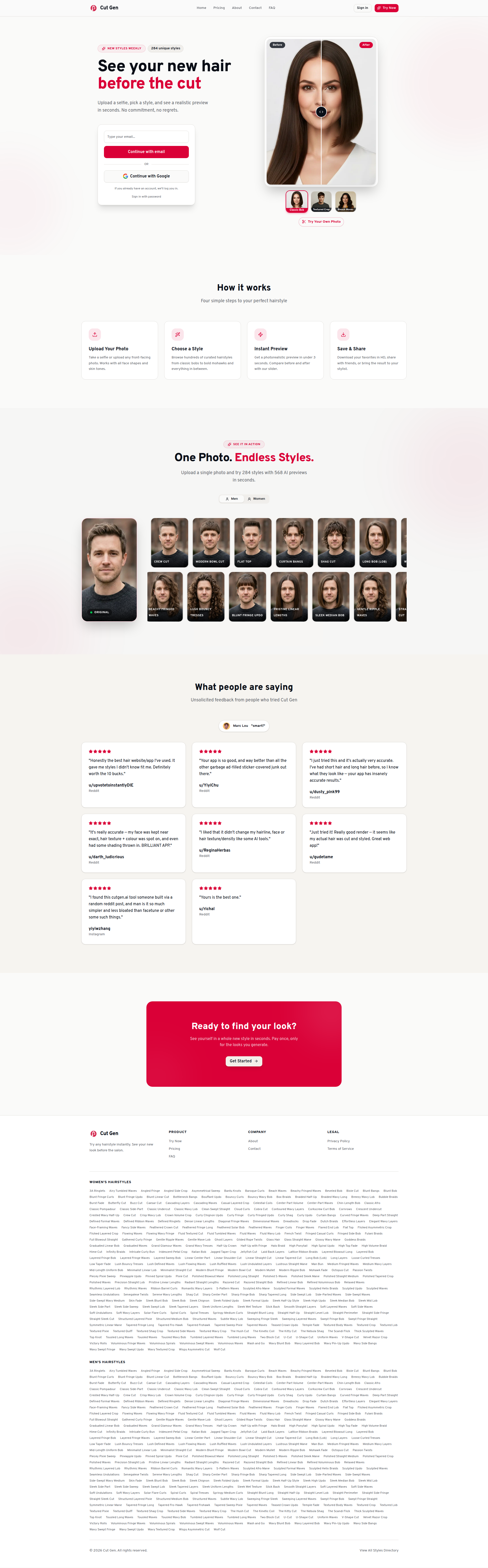 Landing page screenshot for cutgen.ai, 1920 by 6168 pixels