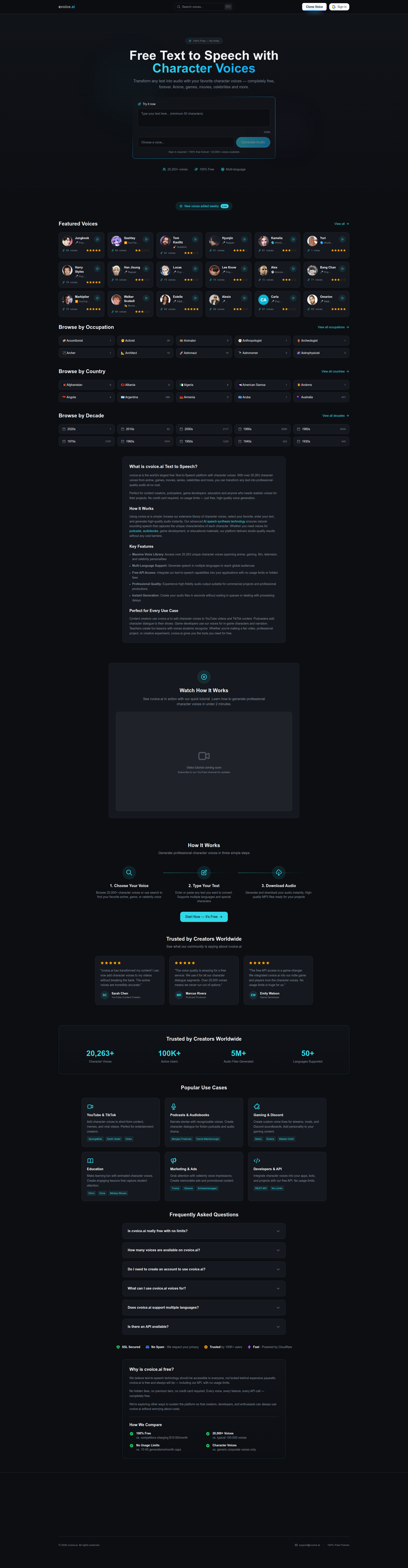 Landing page screenshot for cvoice.ai, 1920 by 7371 pixels