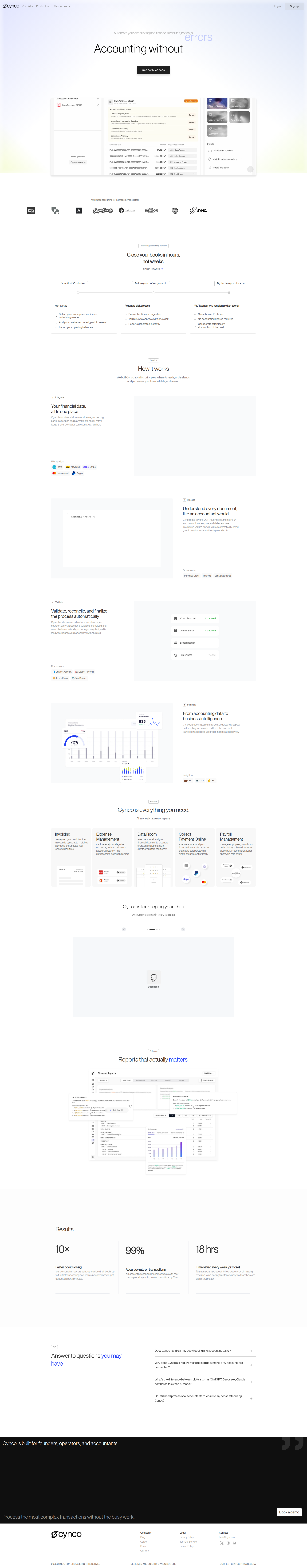 Landing page screenshot for cynco.io, 1920 by 9799 pixels