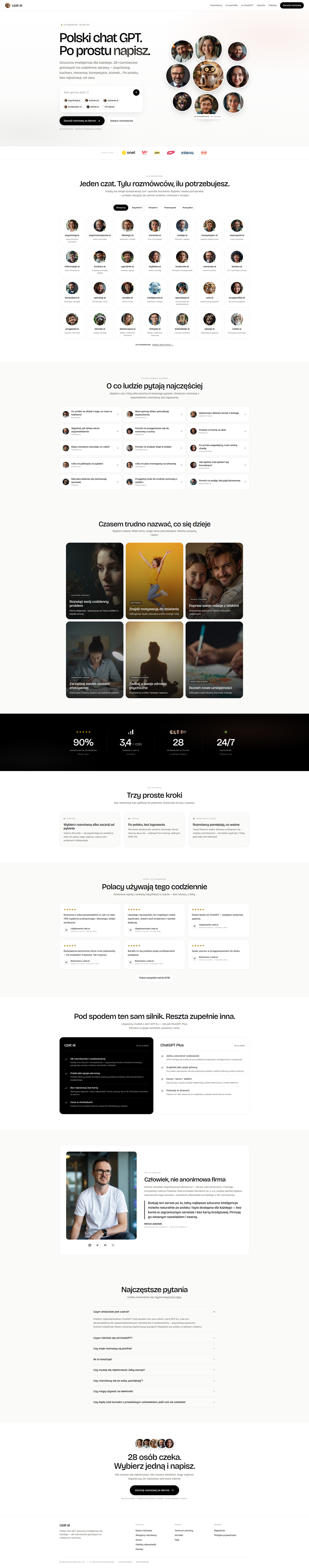 Landing page screenshot for czat.ai, 1920 by 9749 pixels