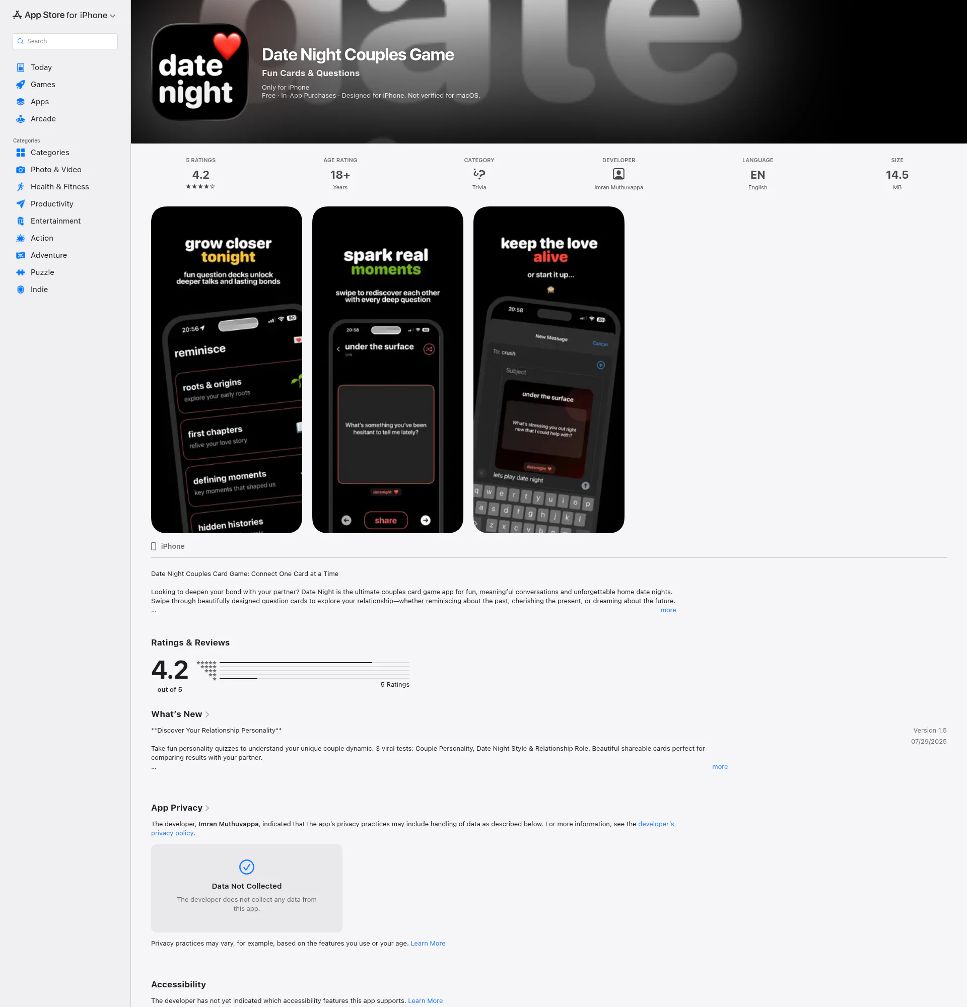 date night - couples card game landing page