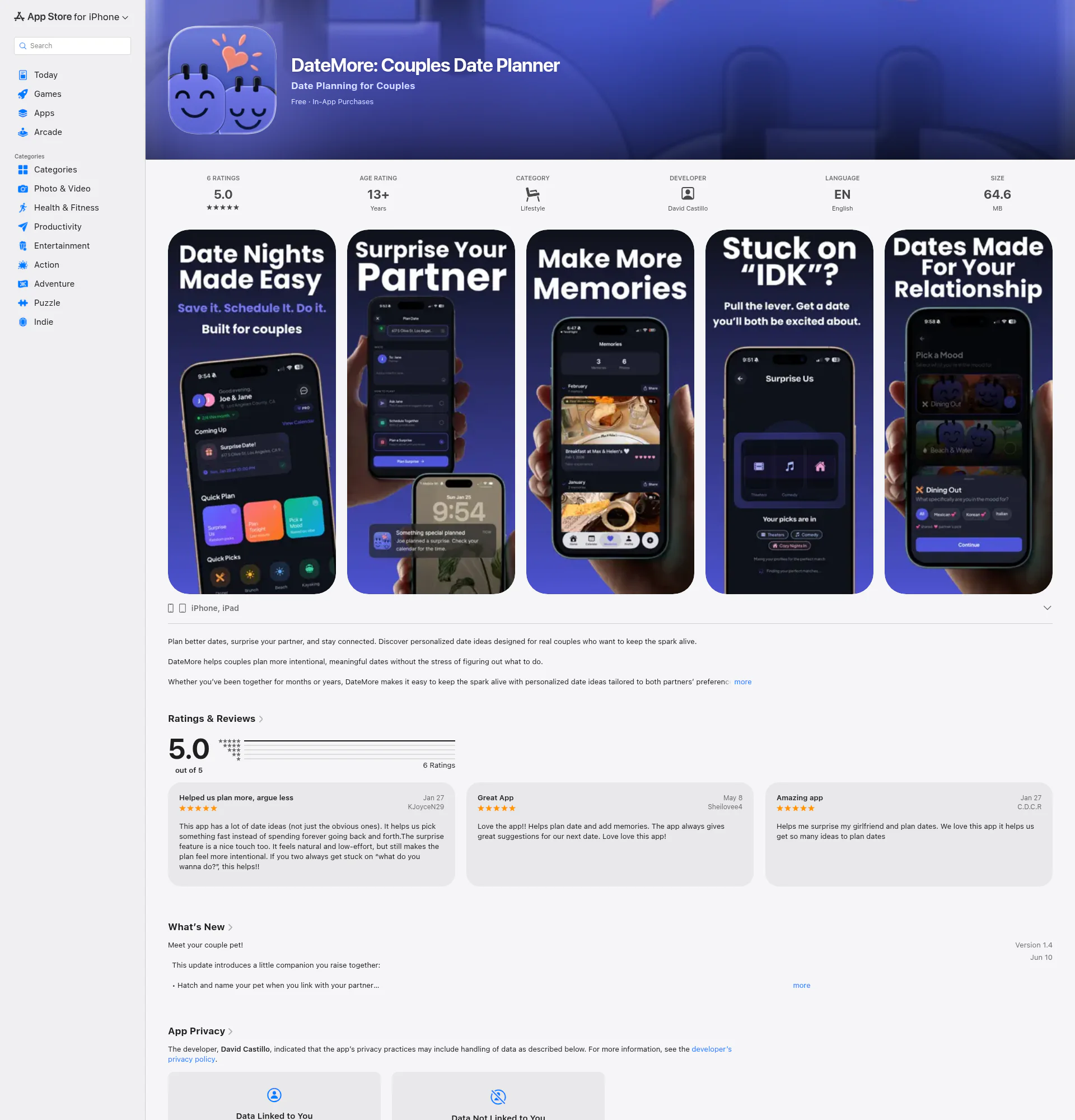 DateMore landing page