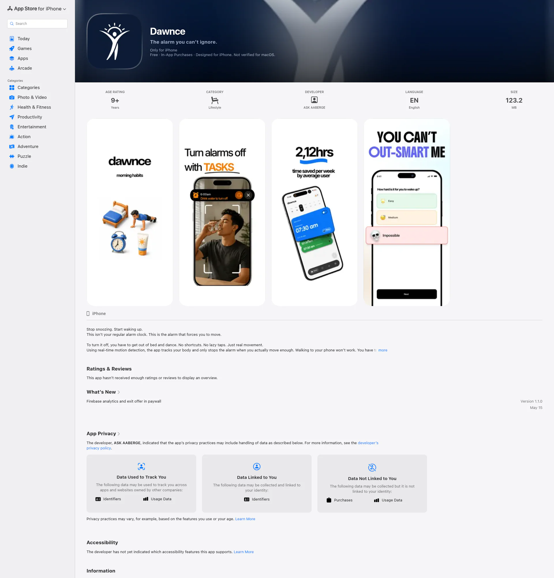 Dawnce landing page