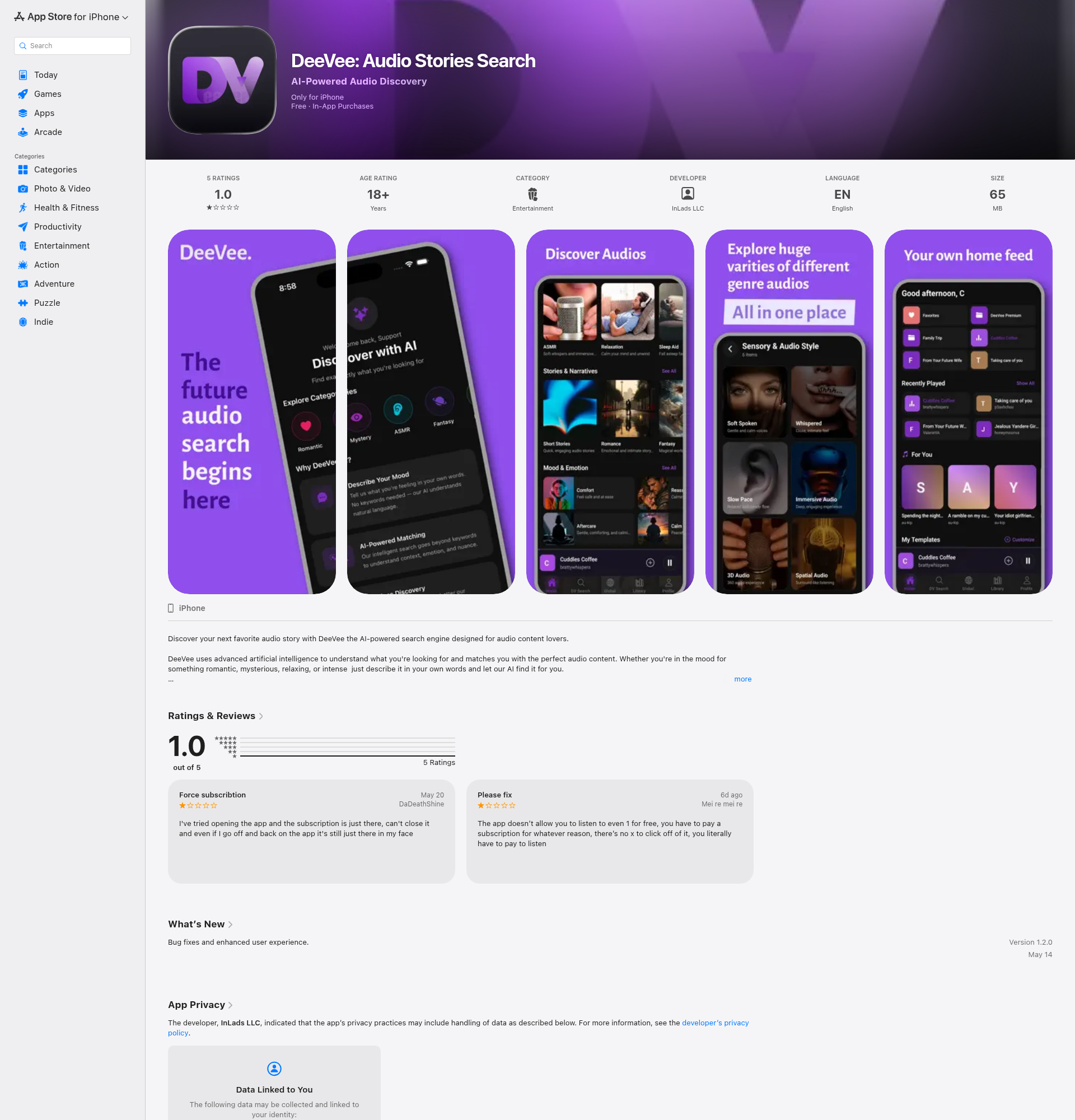 Landing page screenshot for apps.apple.com, 1920 by 2000 pixels