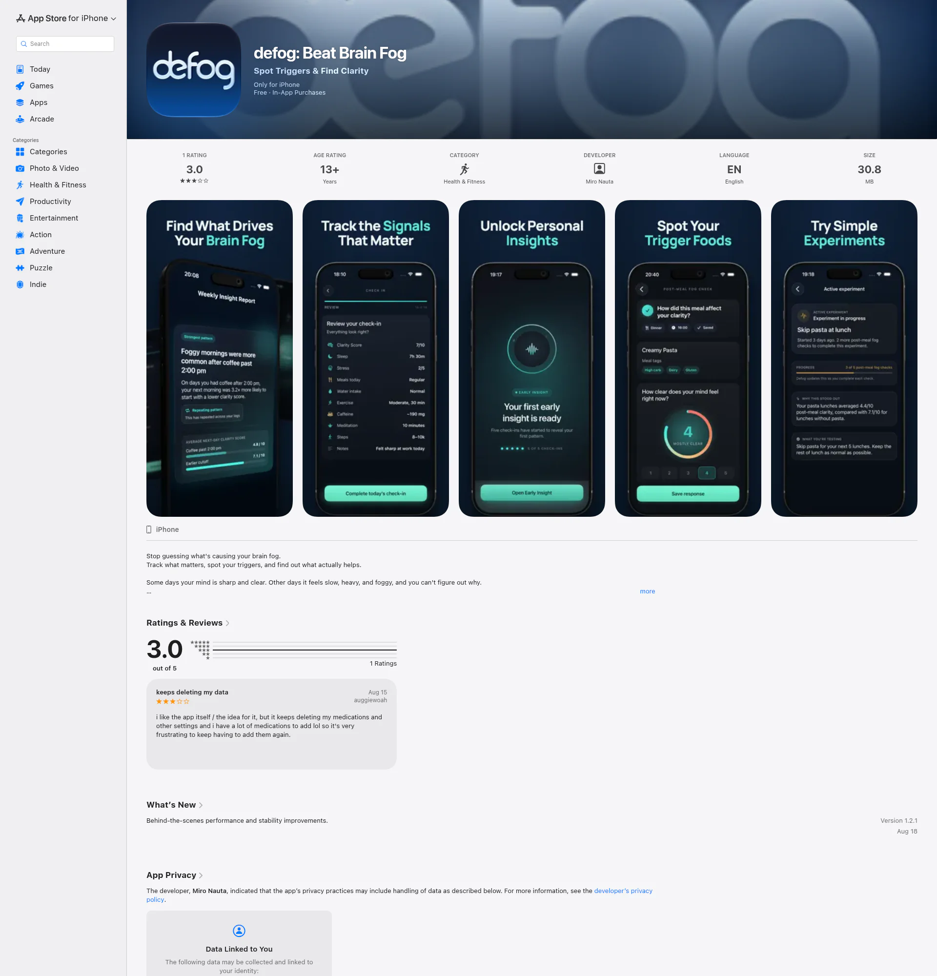 defog: Beat Brain Fog landing page