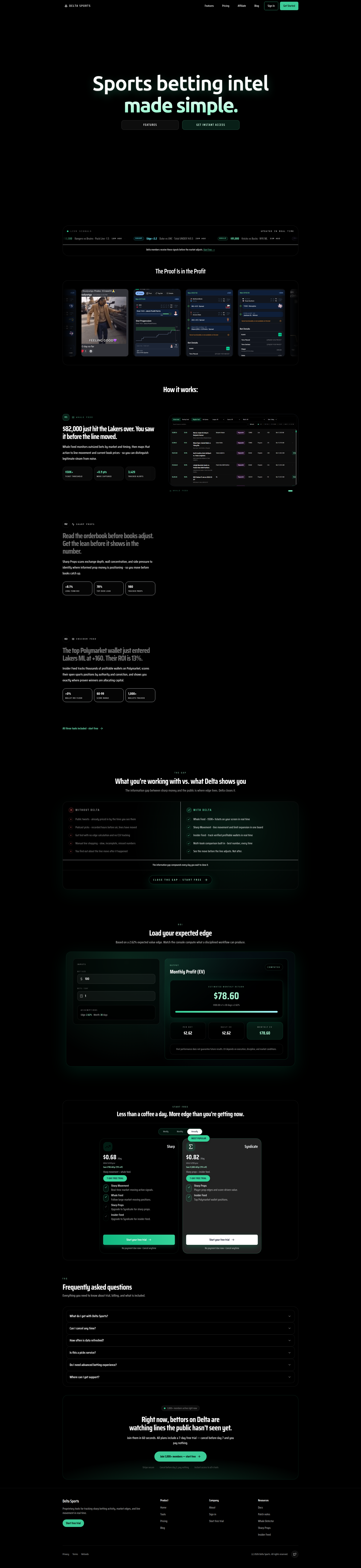 Landing page screenshot for deltasports.app, 1920 by 8326 pixels