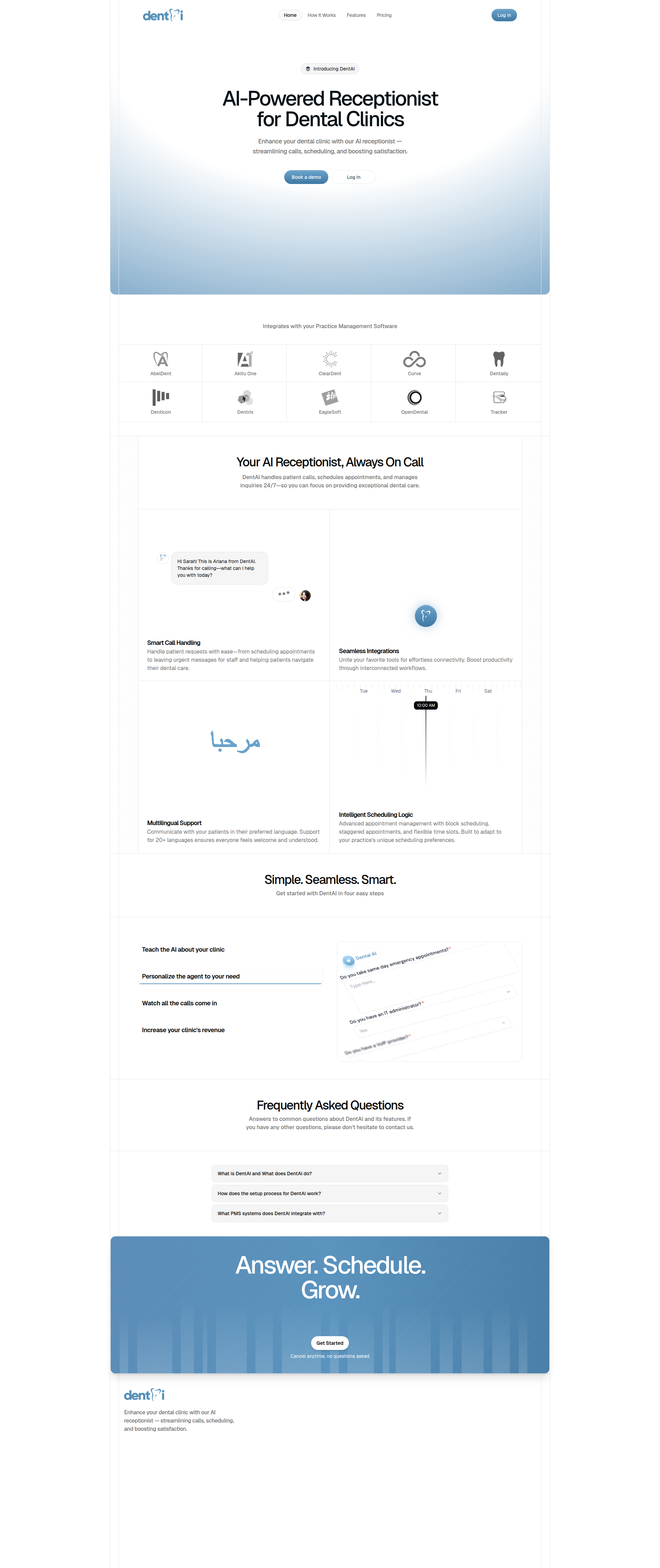 Landing page screenshot for dentai.ai, 1920 by 4559 pixels