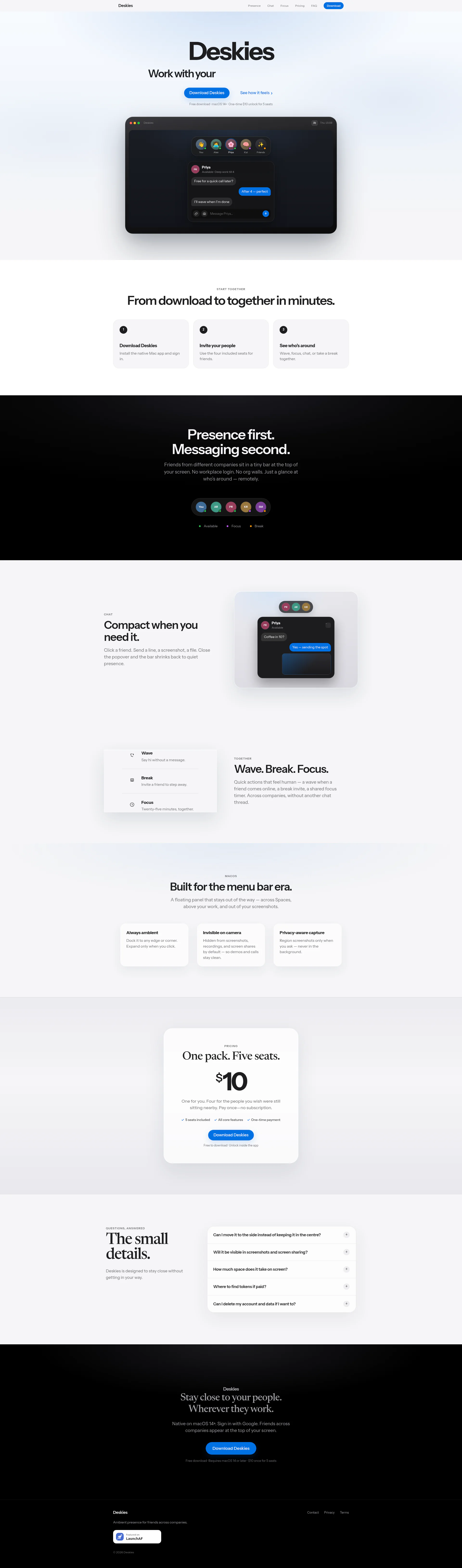 Deskies landing page
