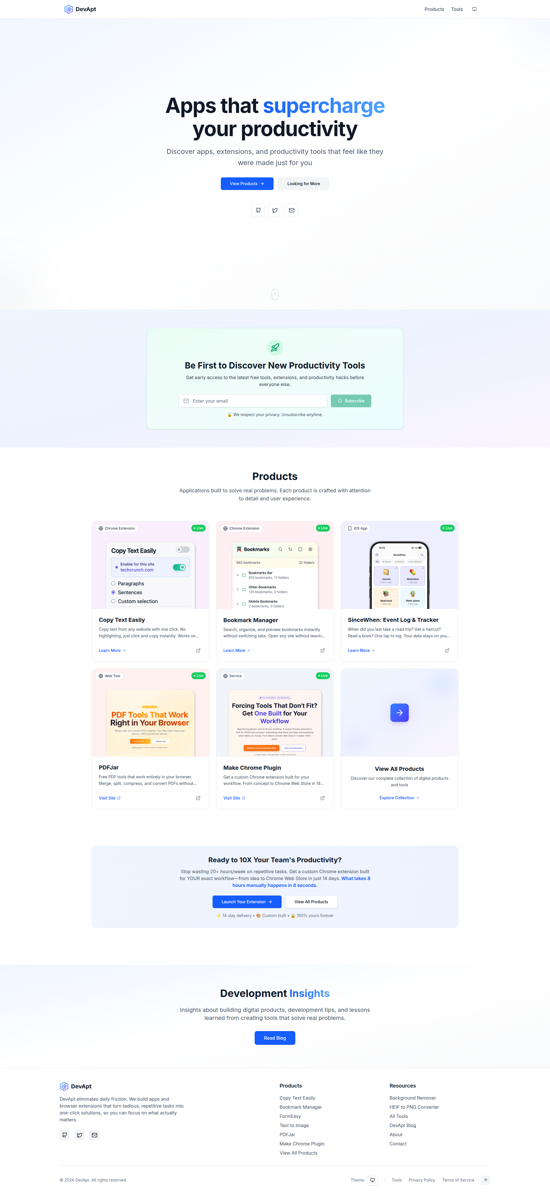 Landing page screenshot for devapt.com, 1920 by 4184 pixels