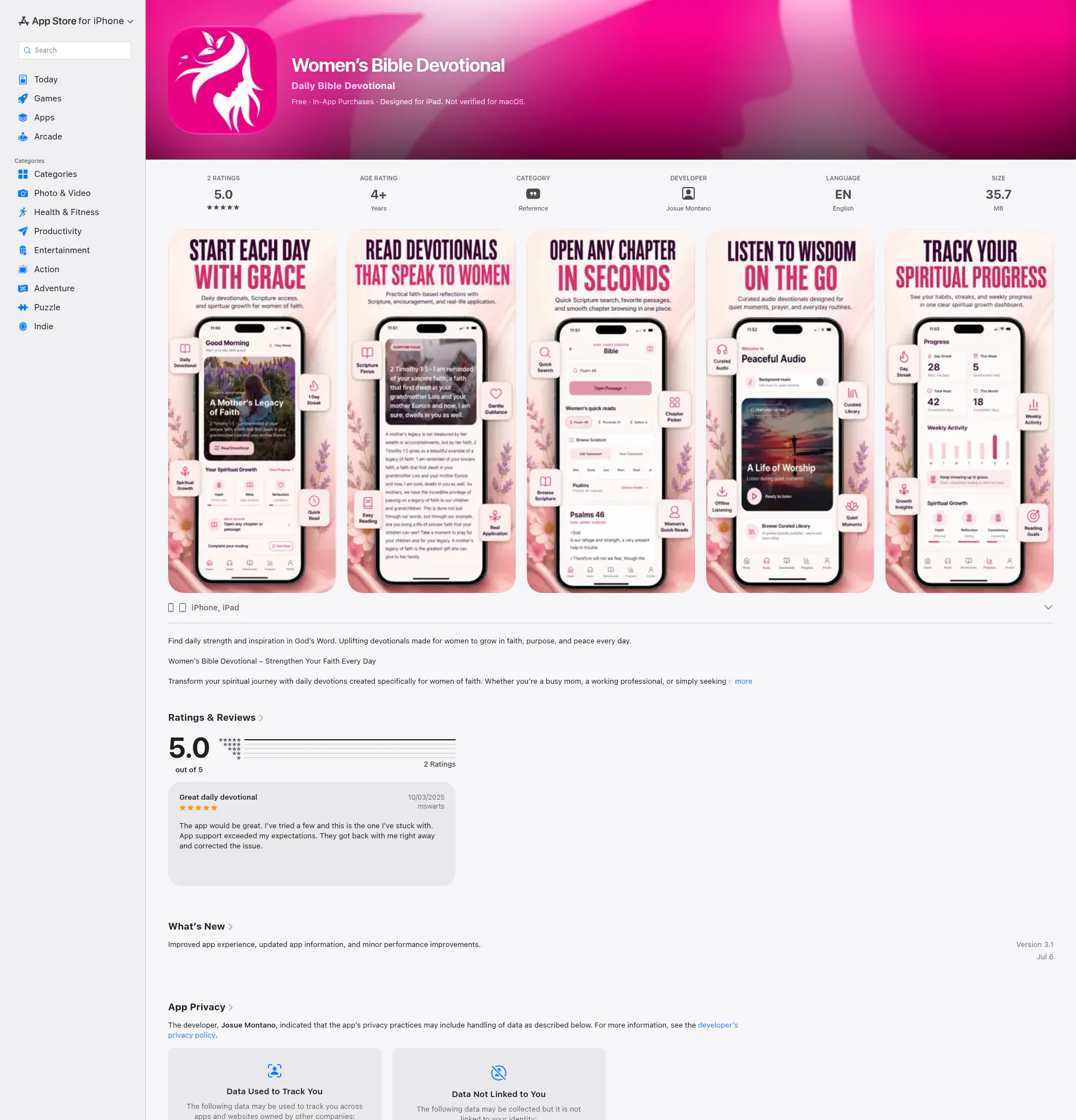 Devotional for Woman landing page