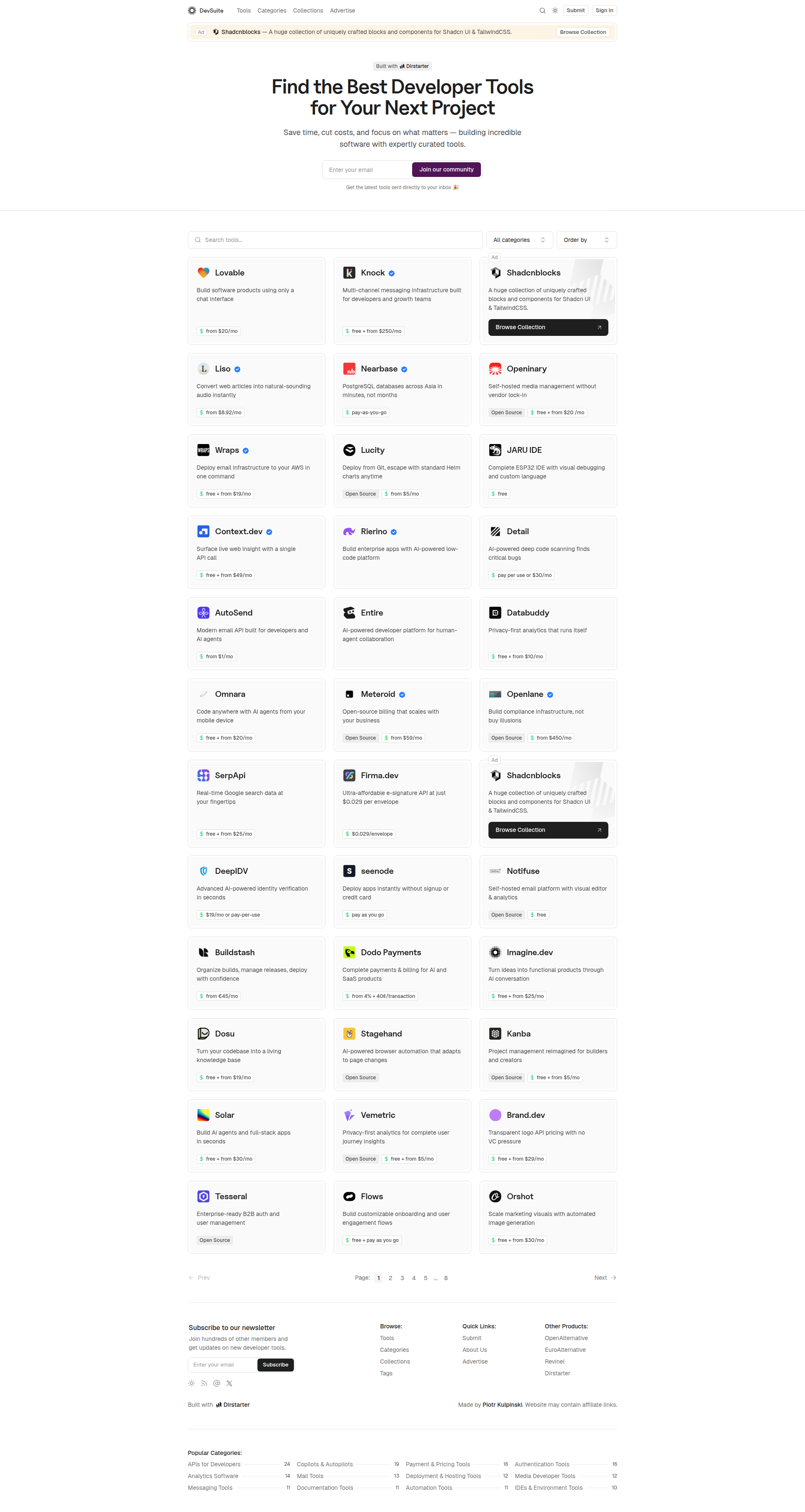 Landing page screenshot for devsuite.co, 1920 by 3606 pixels