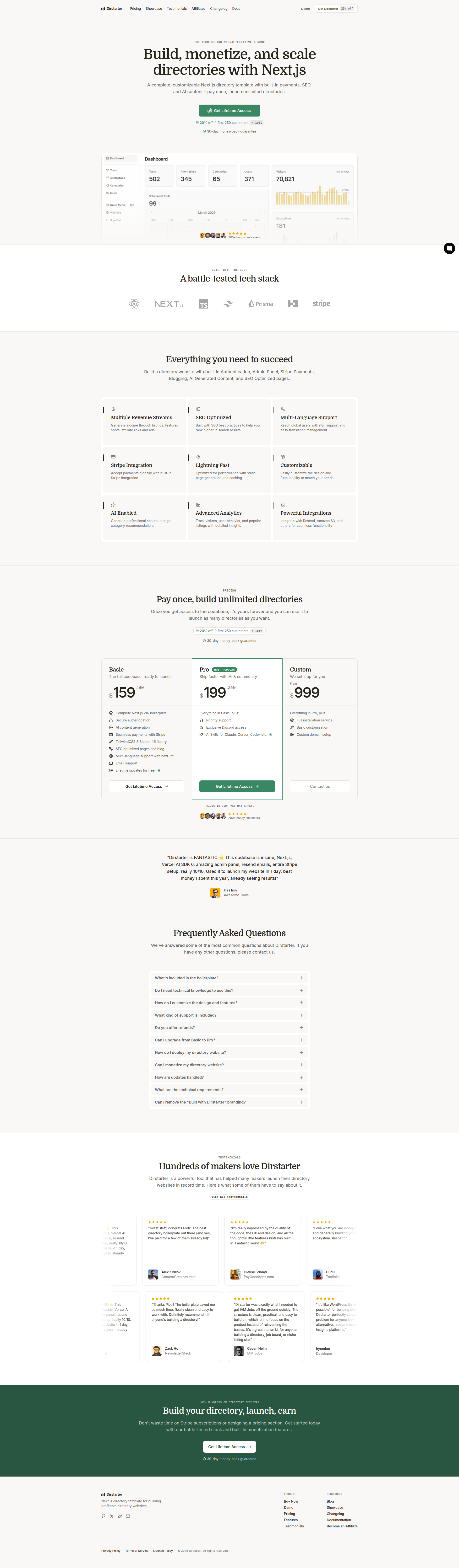 Landing page screenshot for dirstarter.com, 1920 by 6566 pixels