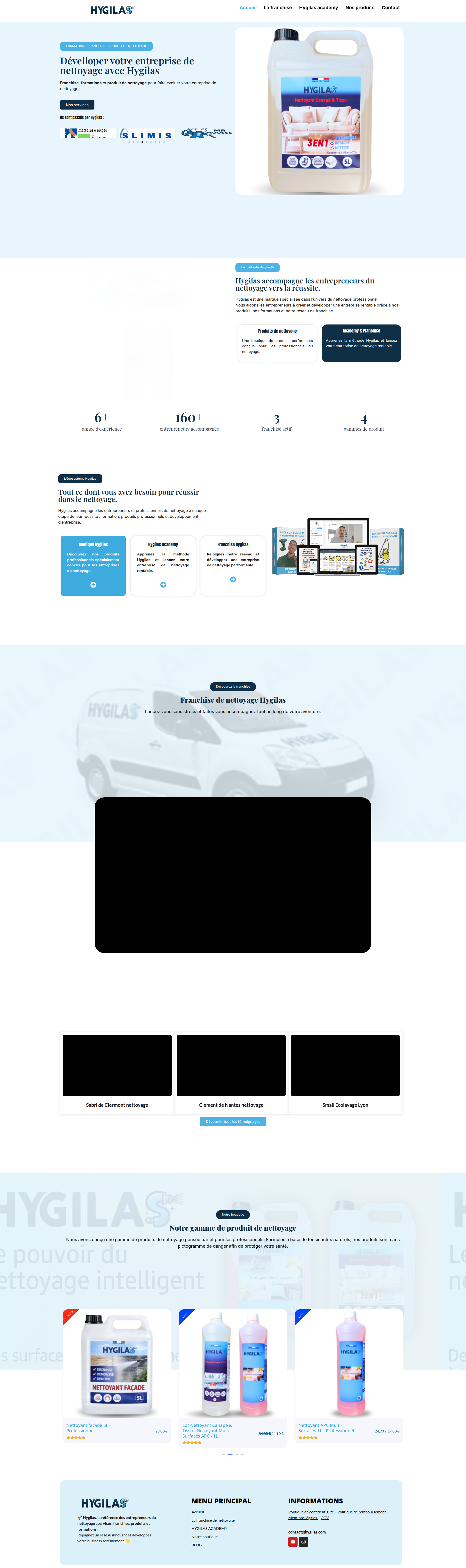 Landing page screenshot for hygilas.com, 1920 by 6456 pixels
