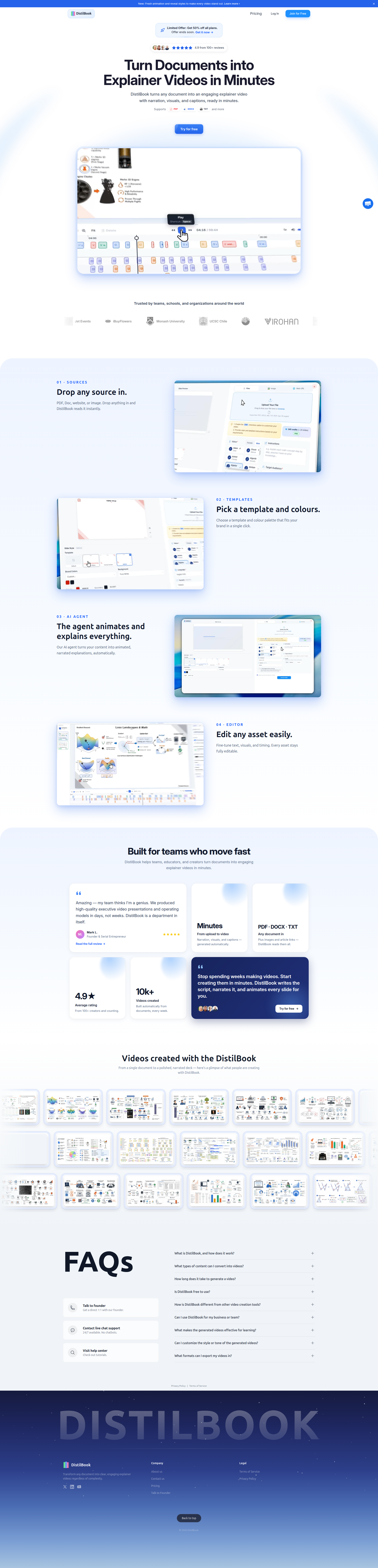 Landing page screenshot for distilbook.com, 1920 by 7956 pixels