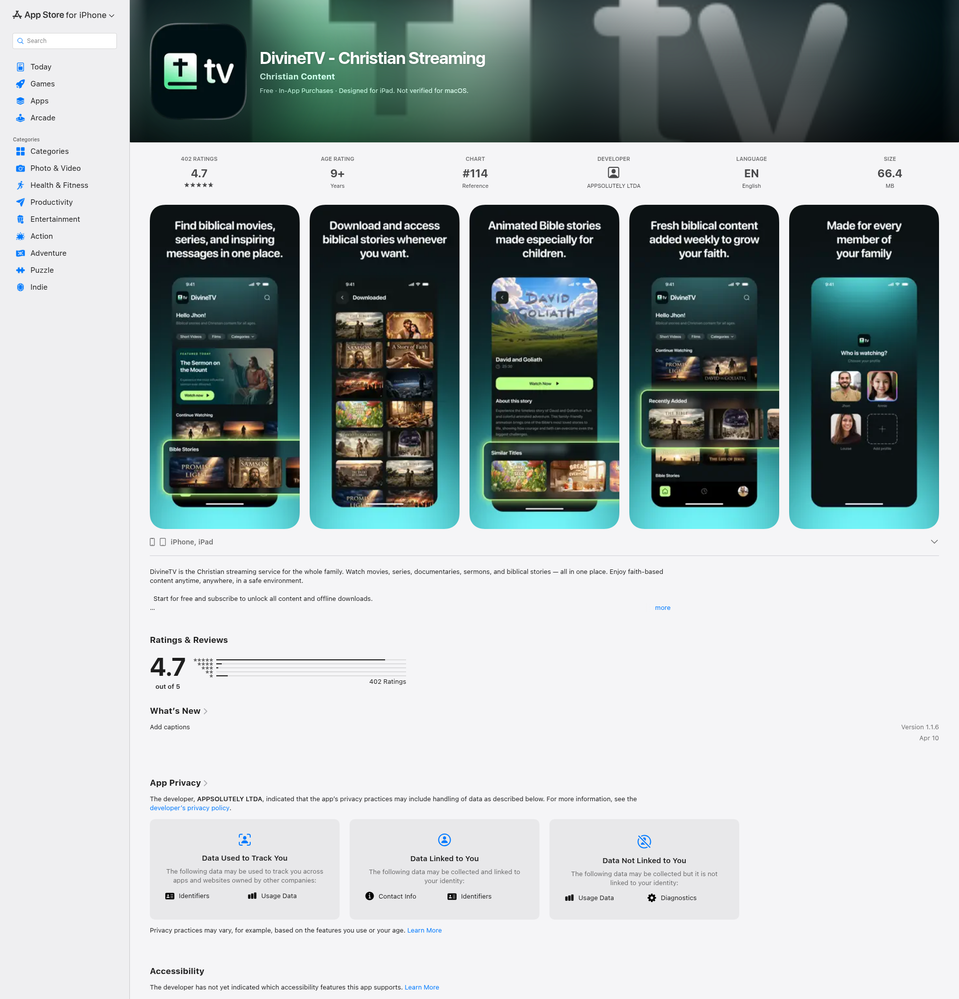 Landing page screenshot for apps.apple.com, 1920 by 2000 pixels