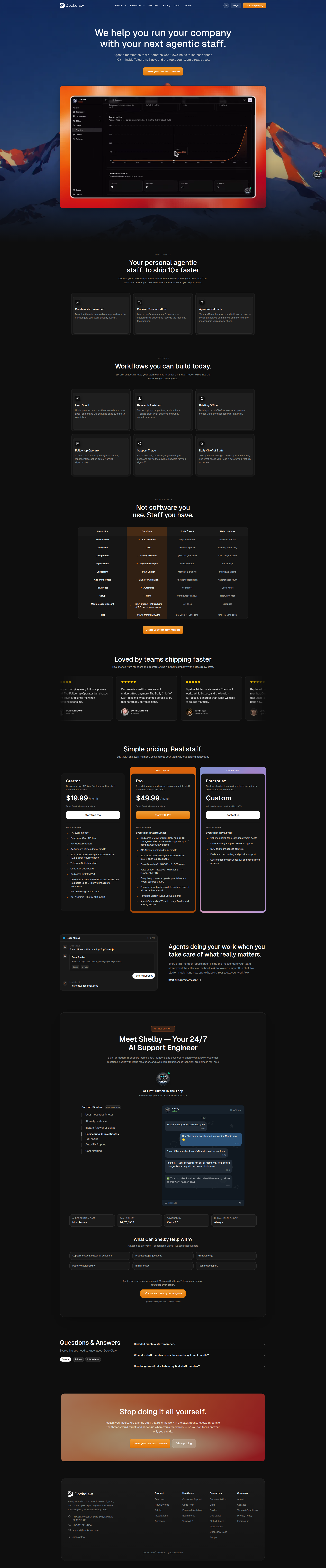 Landing page screenshot for dockclaw.com, 1920 by 9221 pixels