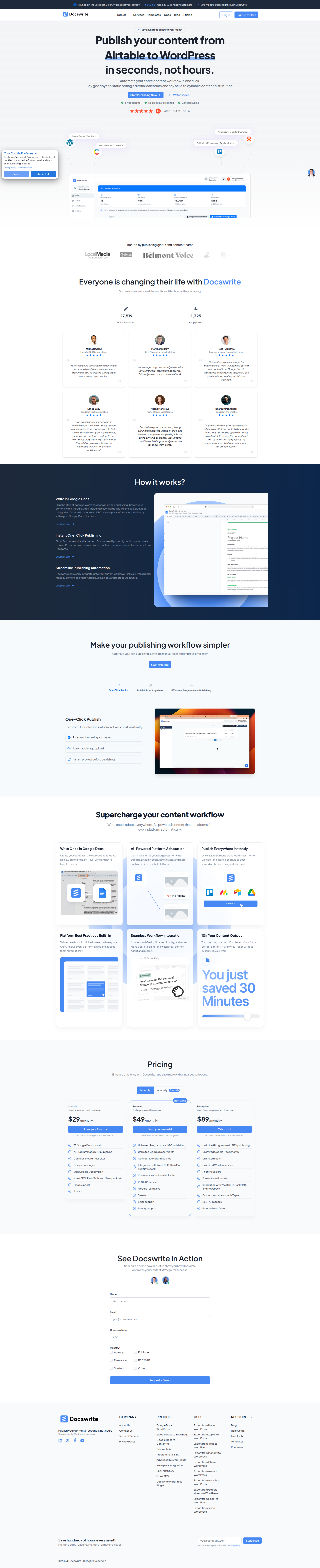 Landing page screenshot for docswrite.com, 1920 by 9392 pixels