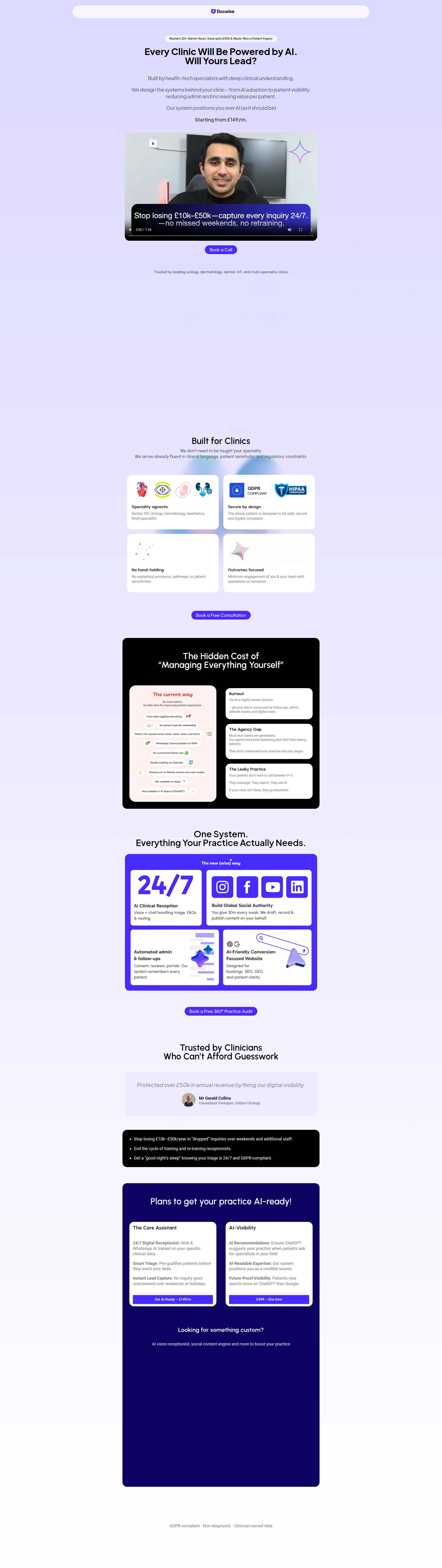 Landing page screenshot for docwise.org, 1920 by 6813 pixels