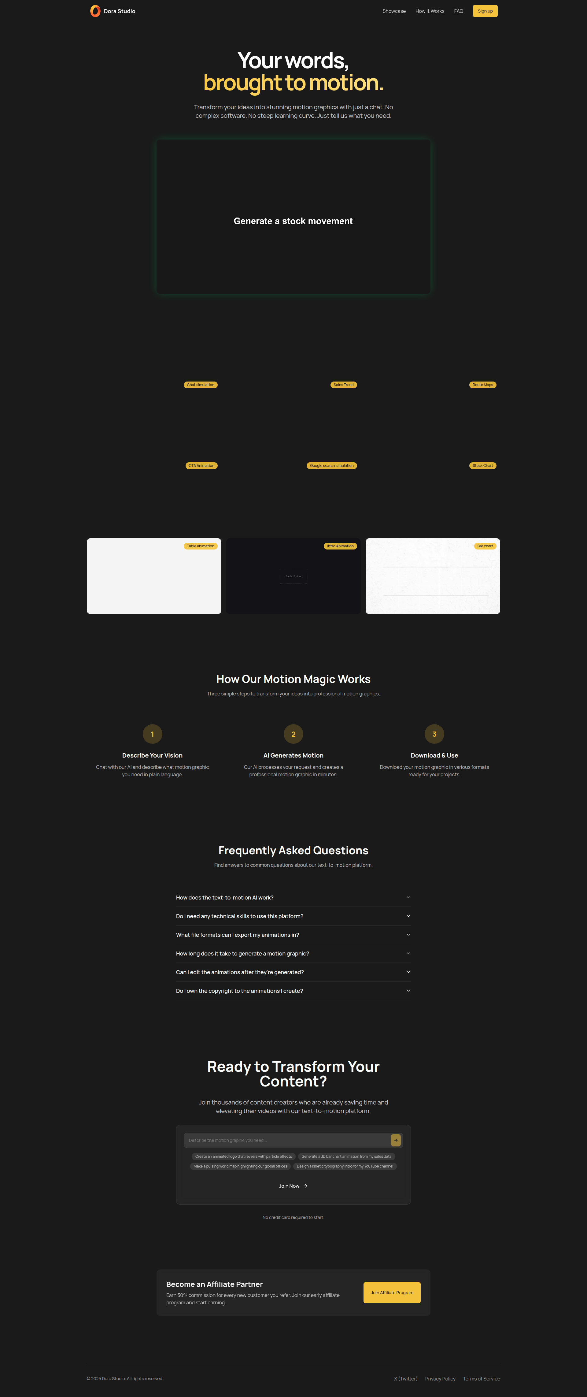 Landing page screenshot for dora.studio, 1920 by 4566 pixels